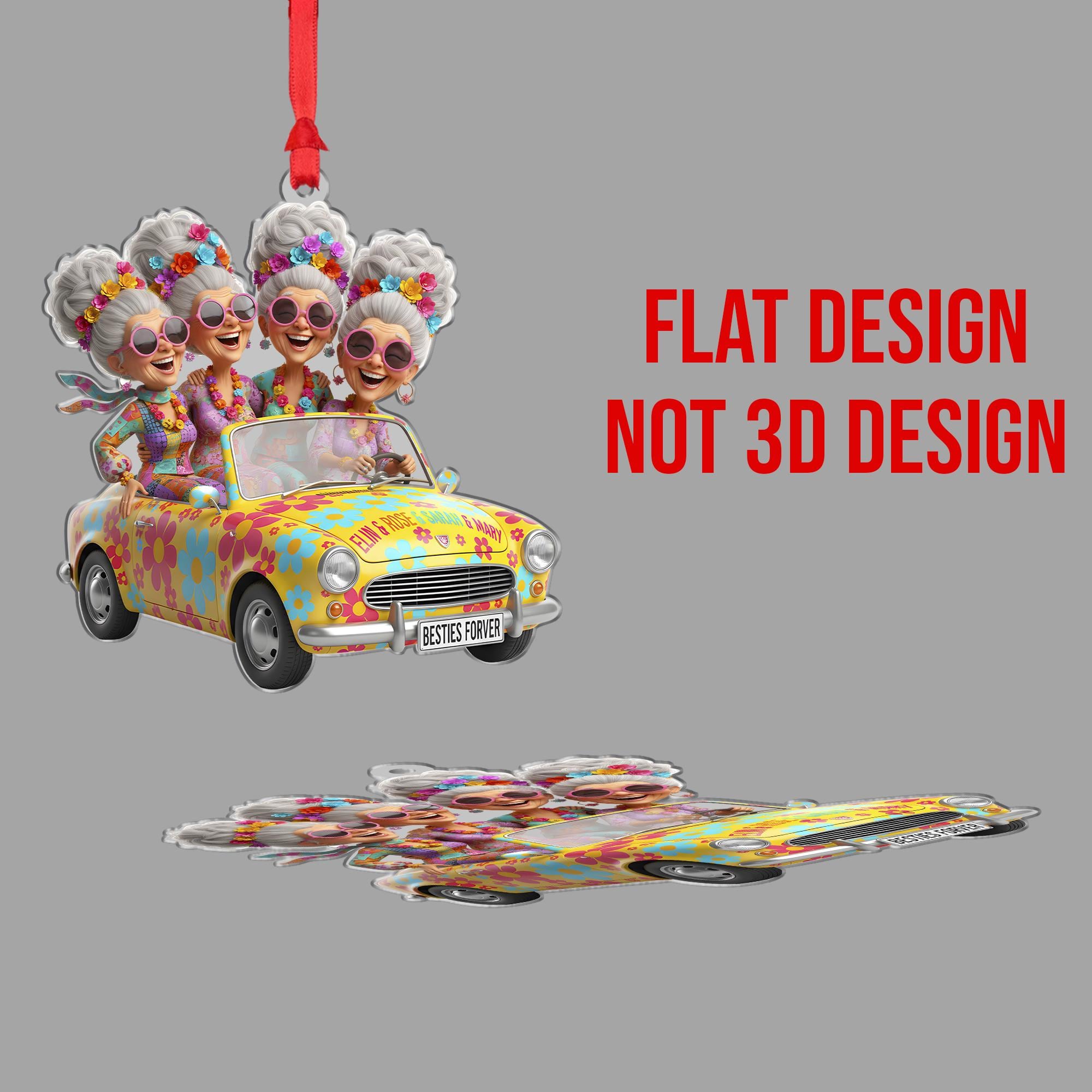 Personalized Acrylic Ornament: Retro Hippie Friends Car, Custom Name image 3