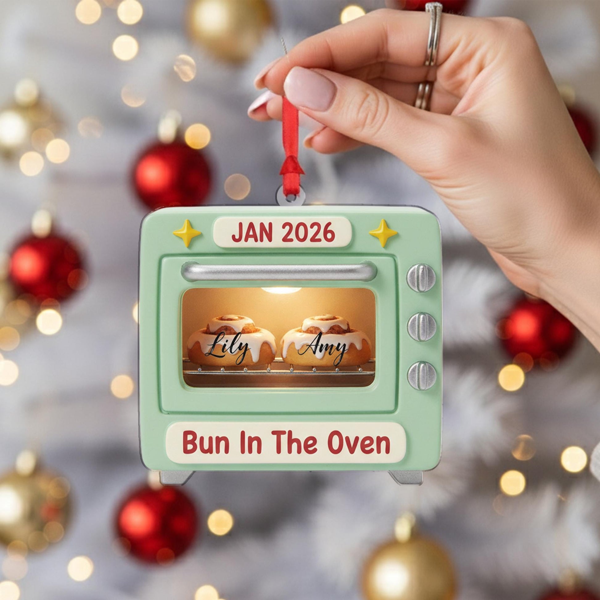 Personalized Pregnancy Ornament – Bun in the Oven Design, Baby Announcement, Due Date Keepsake image 2