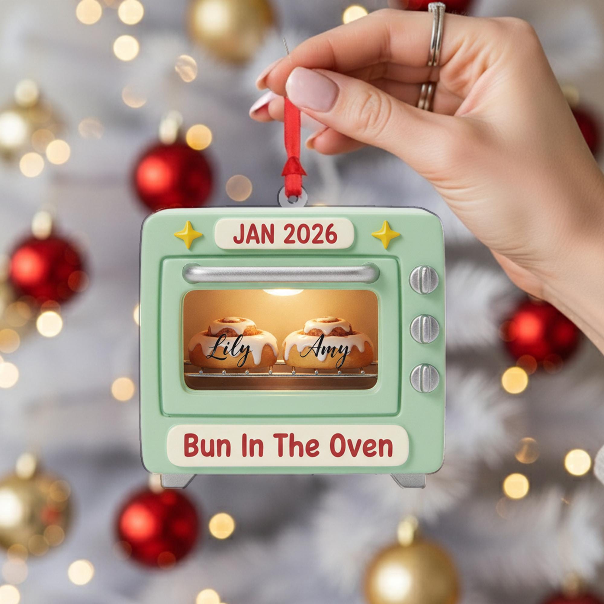 Personalized Pregnancy Ornament – Bun in the Oven Design, Baby Announcement, Due Date Keepsake image 2