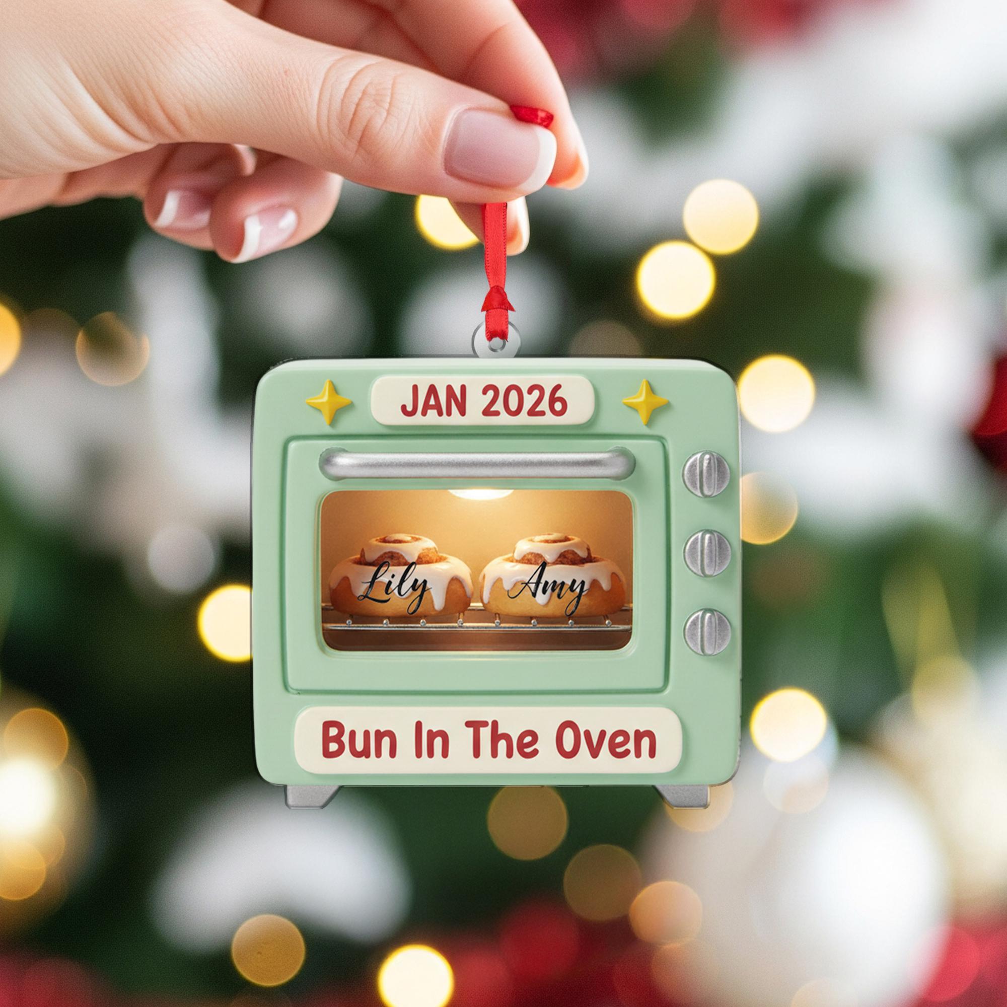 Personalized Pregnancy Ornament – Bun in the Oven Design, Baby Announcement, Due Date Keepsake image 3