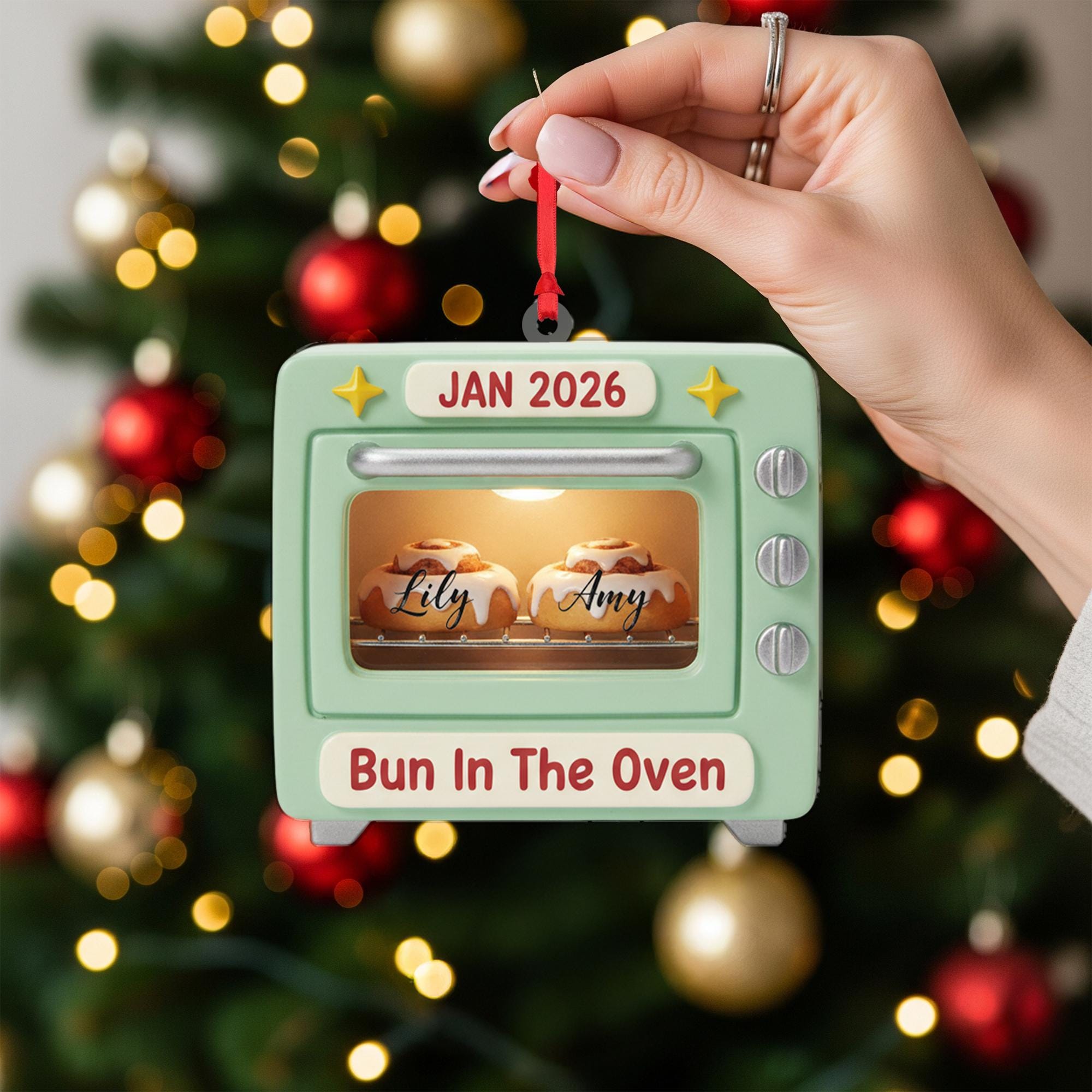 Personalized Pregnancy Ornament – Bun in the Oven Design, Baby Announcement, Due Date Keepsake image 1