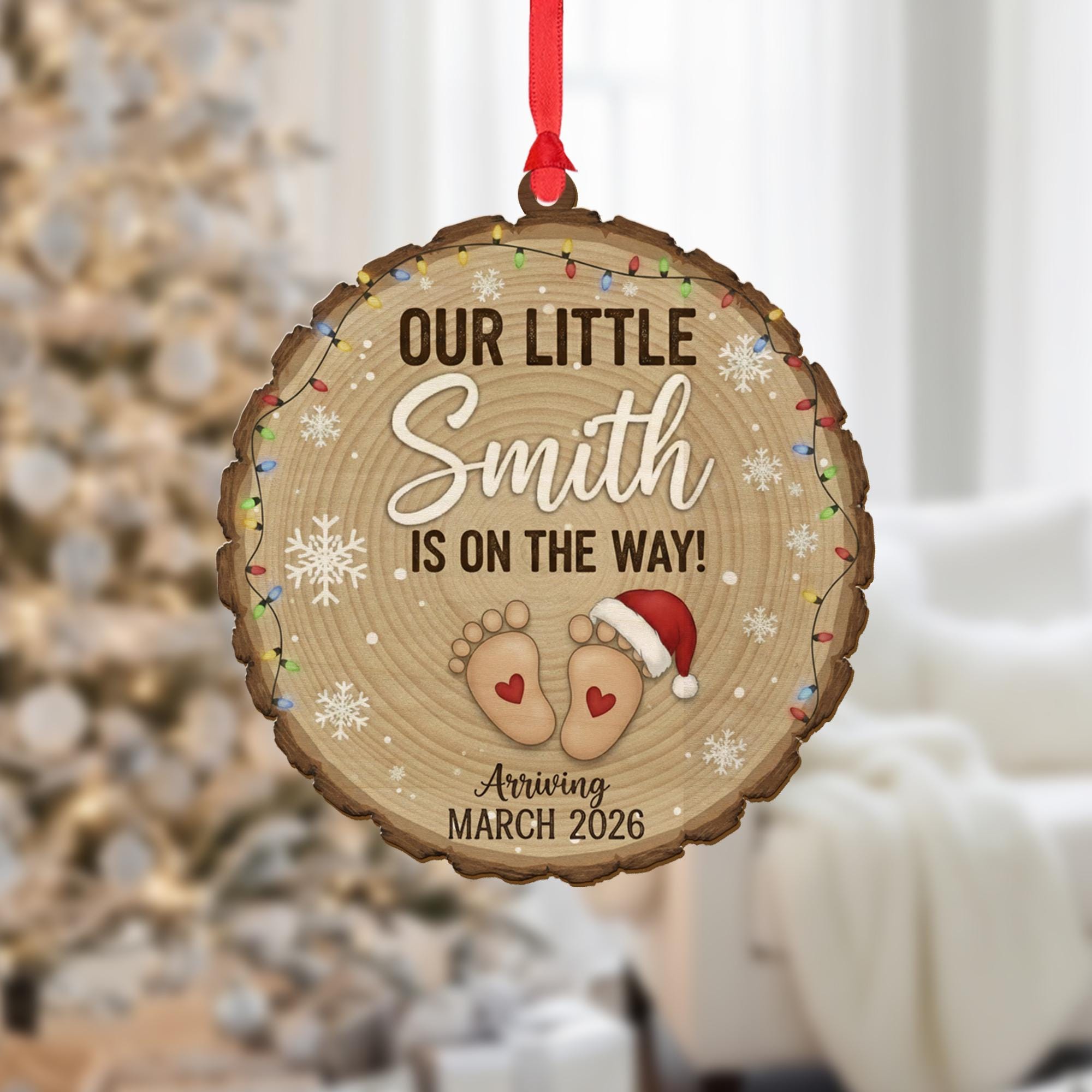 Personalized Wood Ornament – Pregnancy Announcement, Baby Arrival Keepsake, Custom Family Name Decor image 2