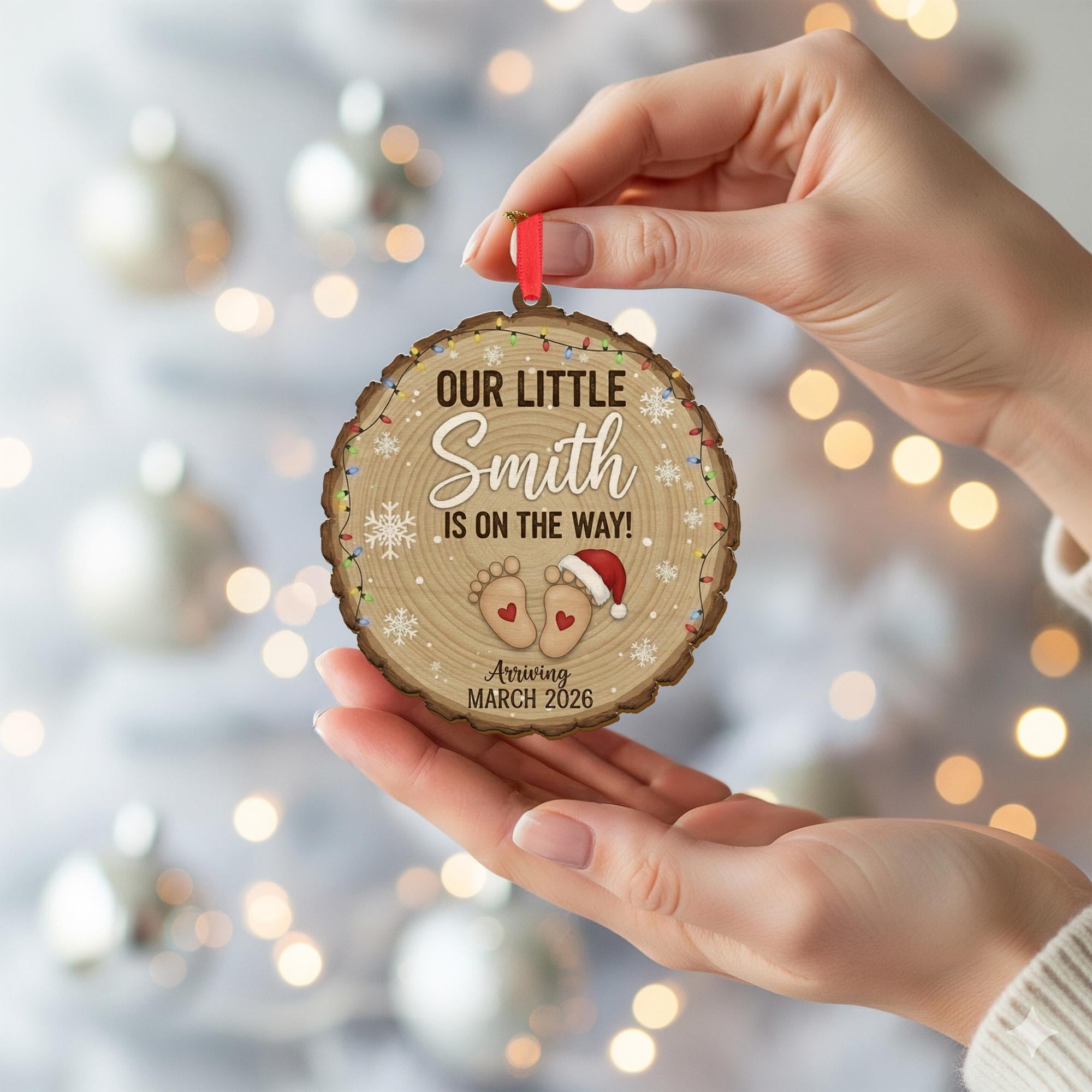 Personalized Wood Ornament – Pregnancy Announcement, Baby Arrival Keepsake, Custom Family Name Decor image 4