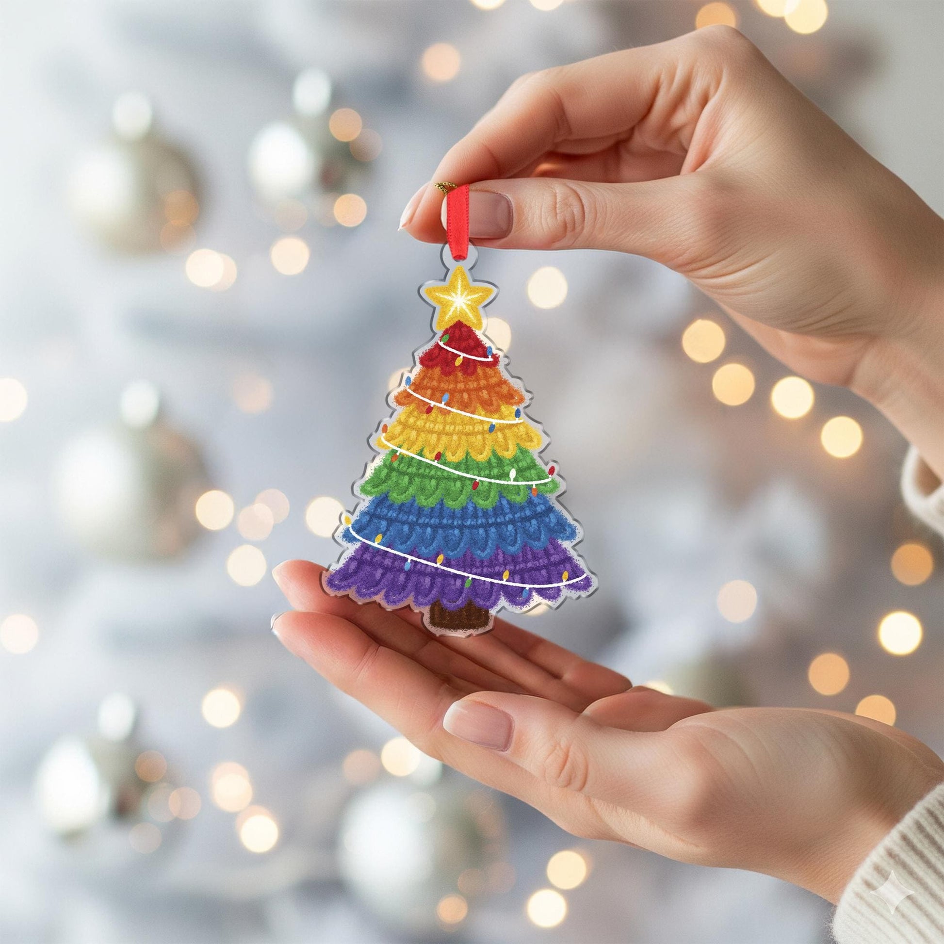 Acrylic Christmas Ornament – Rainbow Tree Design, Colorful Holiday Decor, Festive Hanging Decoration image 4