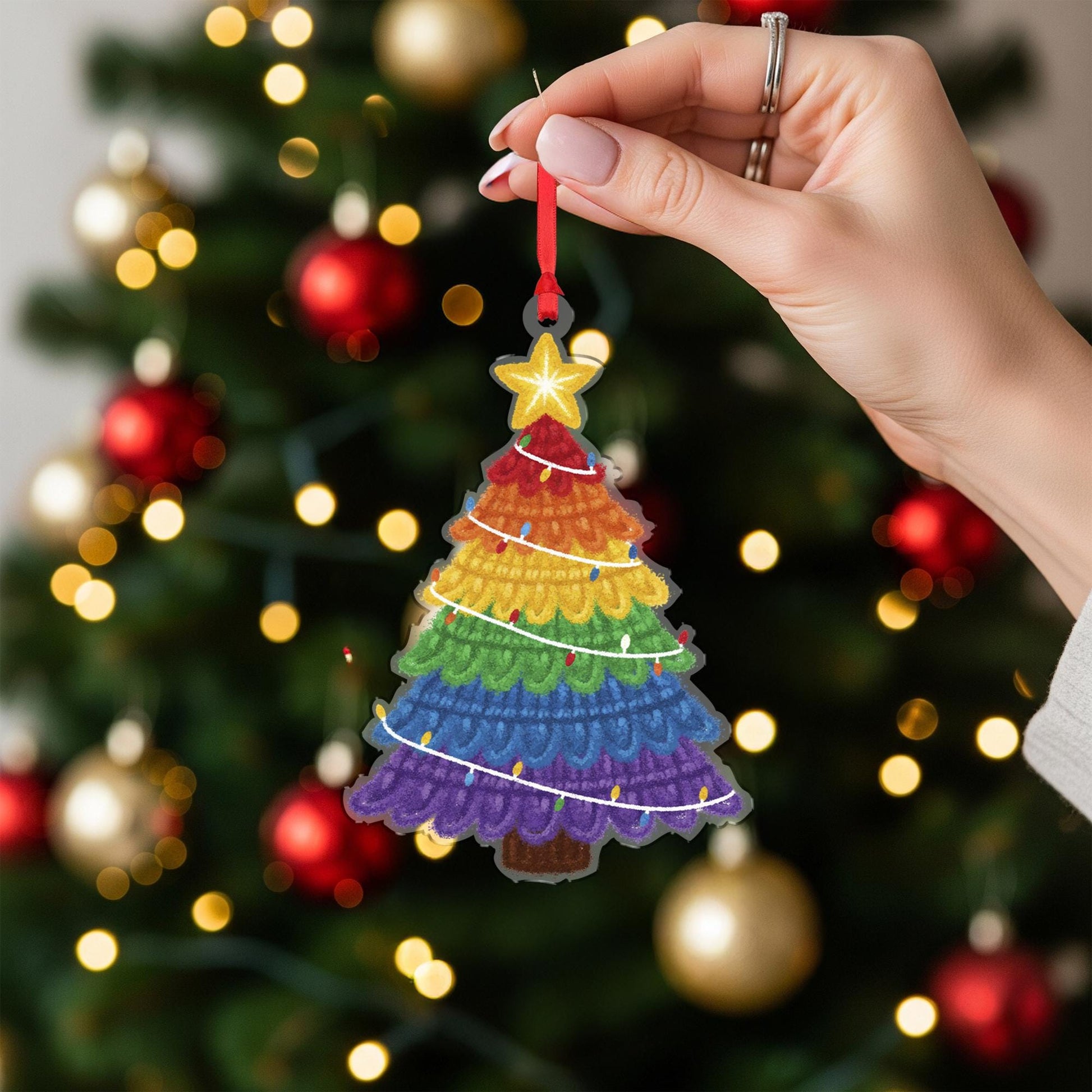 Acrylic Christmas Ornament – Rainbow Tree Design, Colorful Holiday Decor, Festive Hanging Decoration image 1