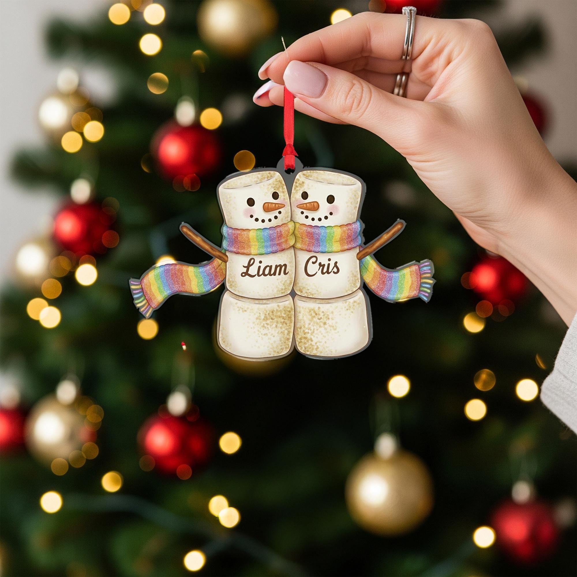 Personalized Acrylic Ornament – Marshmallow Couple Design, Custom Name Christmas Decoration, Holiday Keepsake image 2