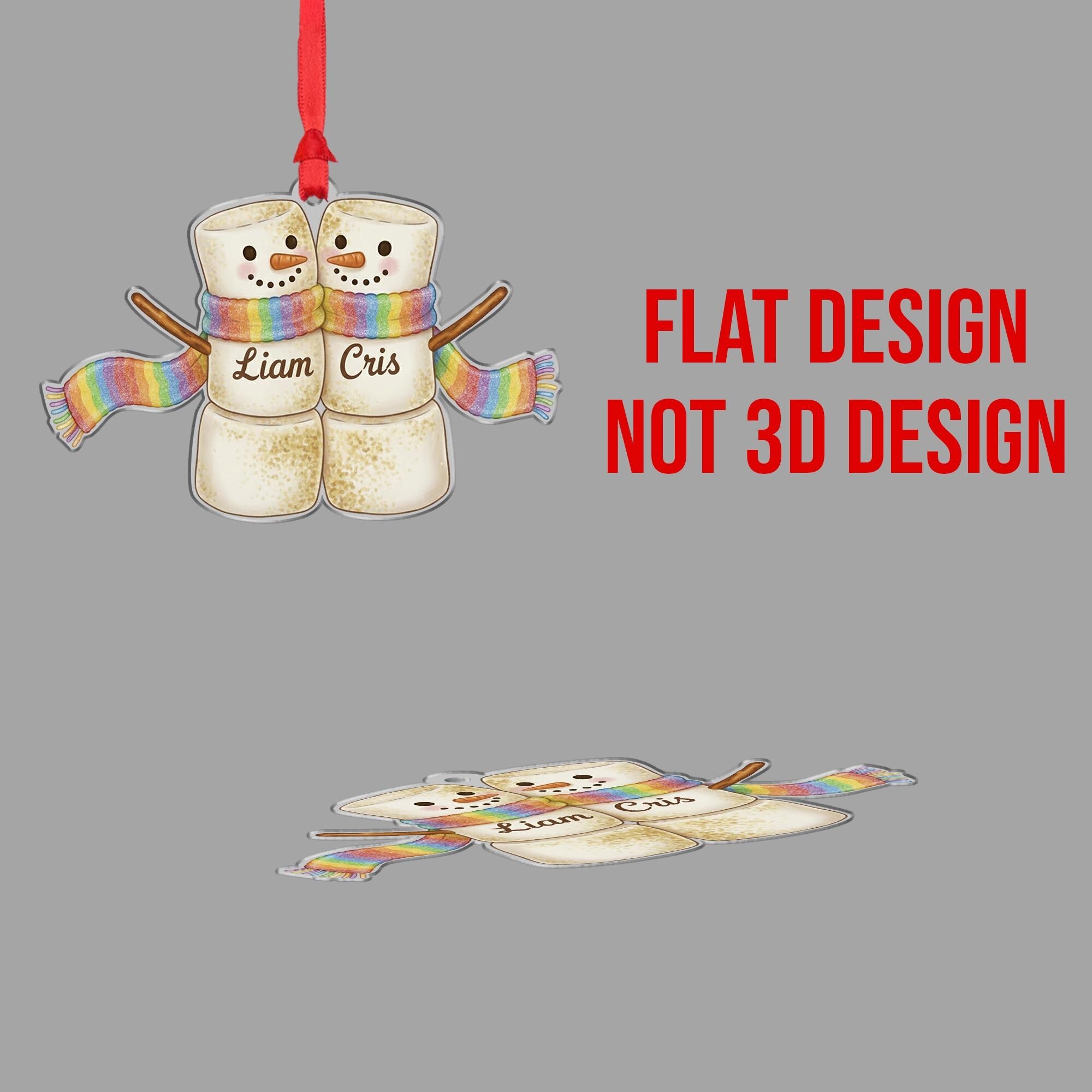 Personalized Acrylic Ornament – Marshmallow Couple Design, Custom Name Christmas Decoration, Holiday Keepsake image 6