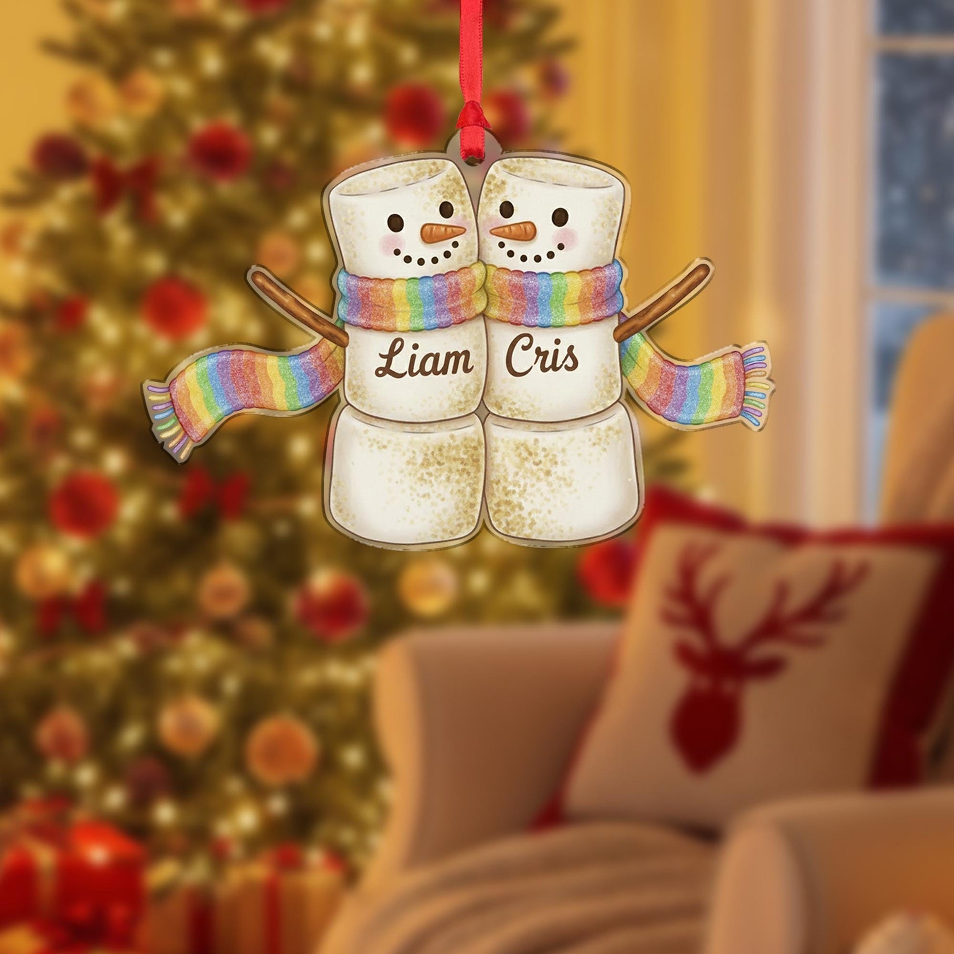 Personalized Acrylic Ornament – Marshmallow Couple Design, Custom Name Christmas Decoration, Holiday Keepsake image 7