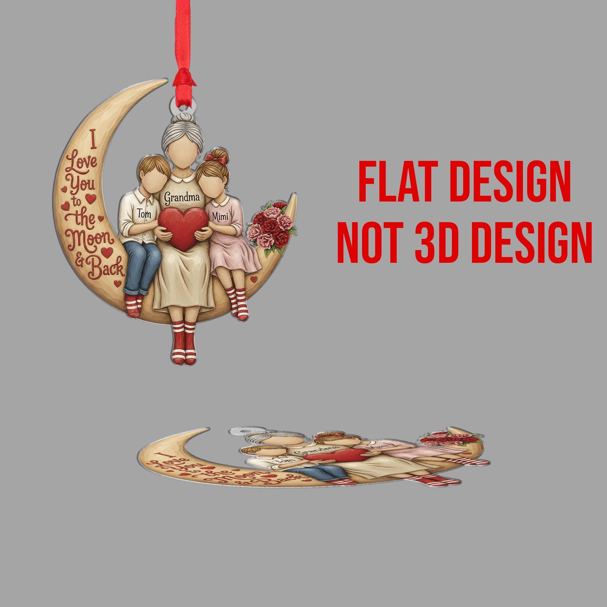 Personalized Acrylic Ornament – Family on Moon Design, Custom Name Decoration, Heart Theme Keepsake image 6