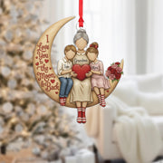 Personalized Acrylic Ornament – Family on Moon Design, Custom Name Decoration, Heart Theme Keepsake image 1