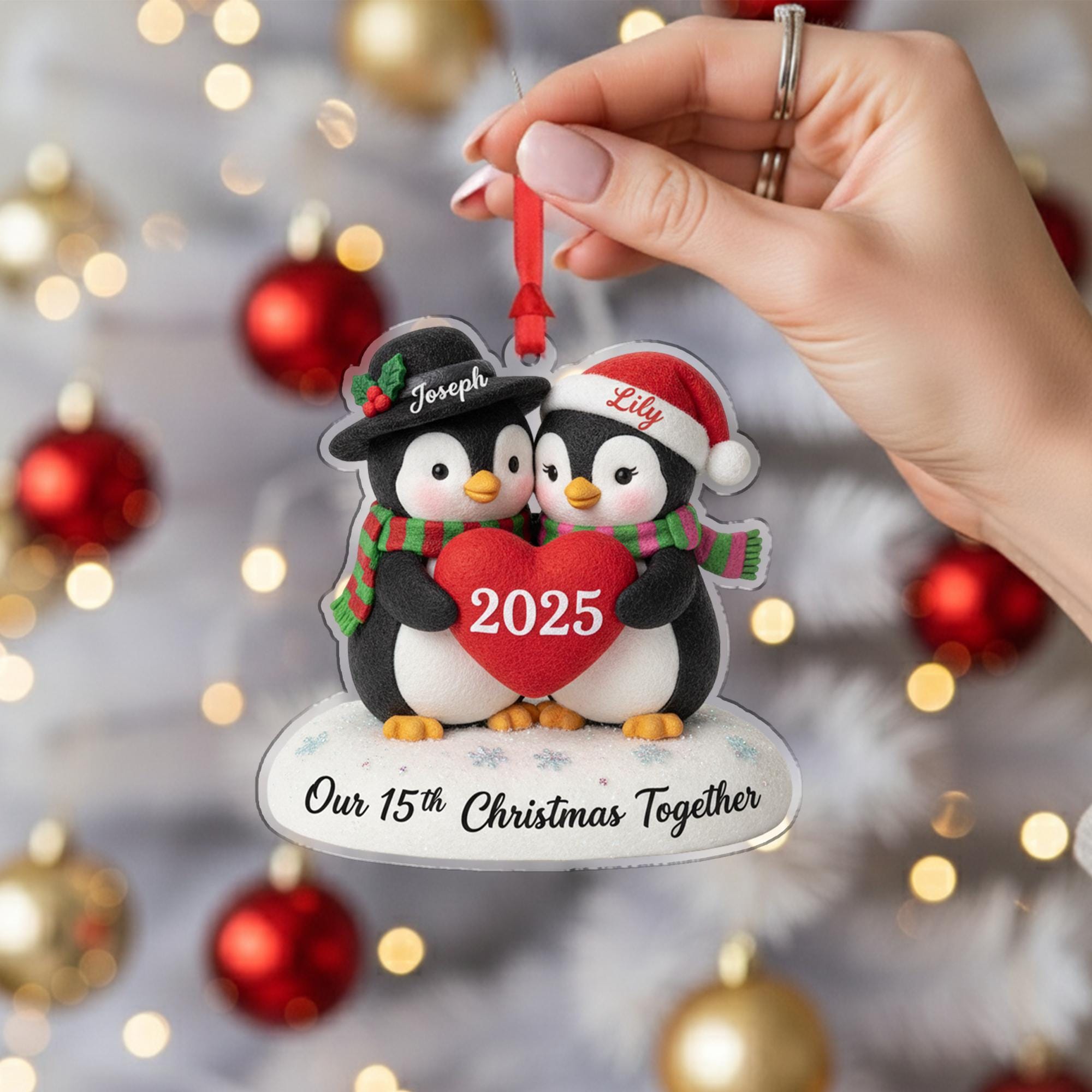 Personalized Acrylic Ornament – Penguin Couple Design, Custom Name Decoration, Holiday Keepsake 2025 image 3