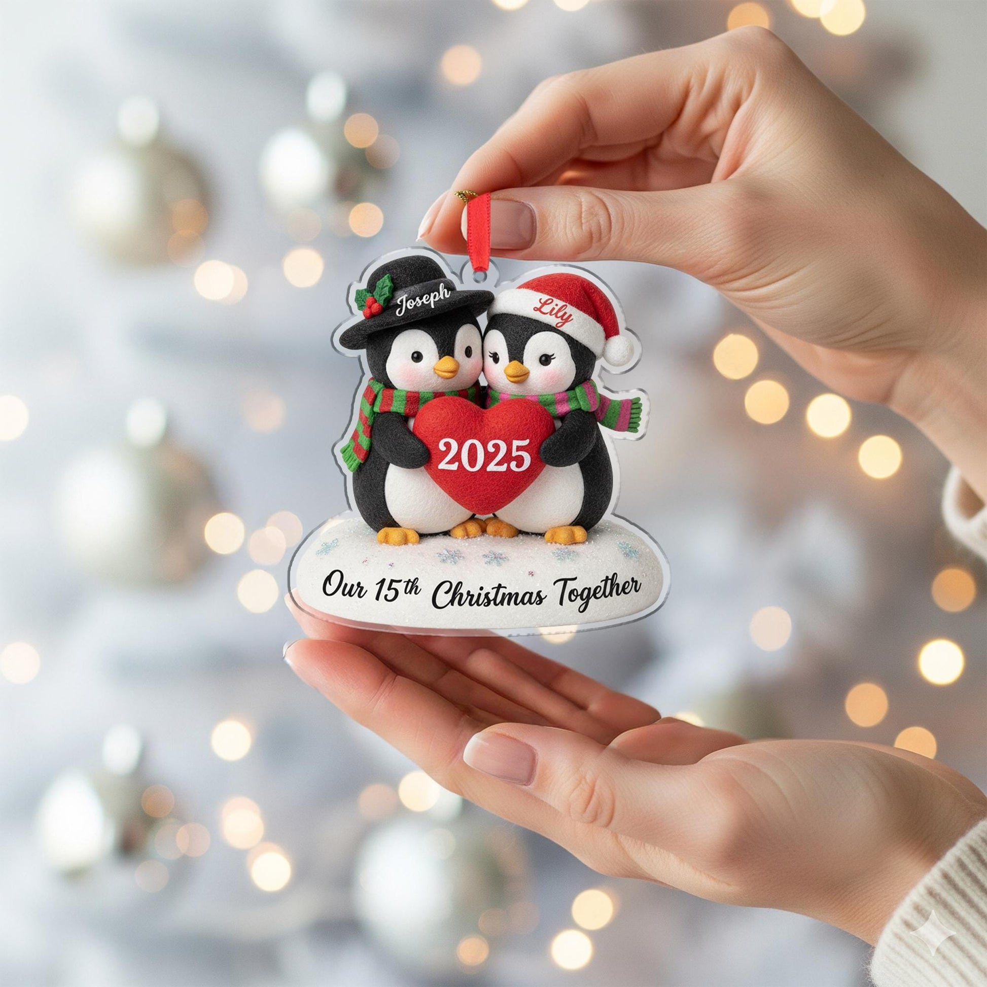 Personalized Acrylic Ornament – Penguin Couple Design, Custom Name Decoration, Holiday Keepsake 2025 image 5