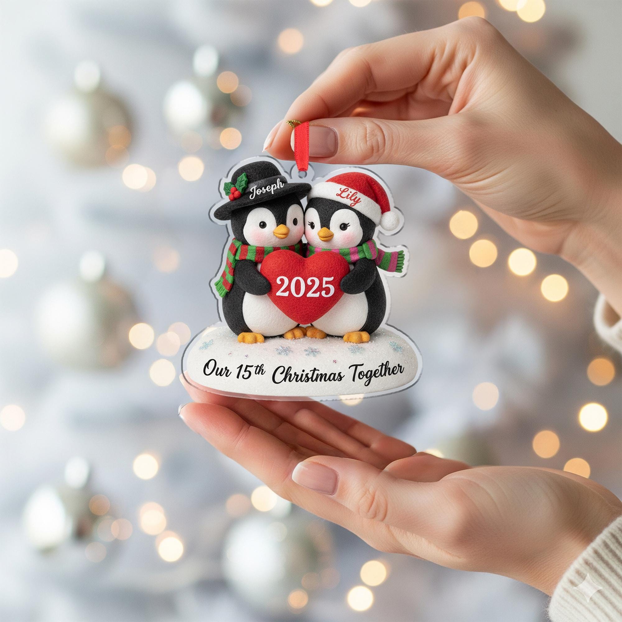 Personalized Acrylic Ornament – Penguin Couple Design, Custom Name Decoration, Holiday Keepsake 2025 image 5