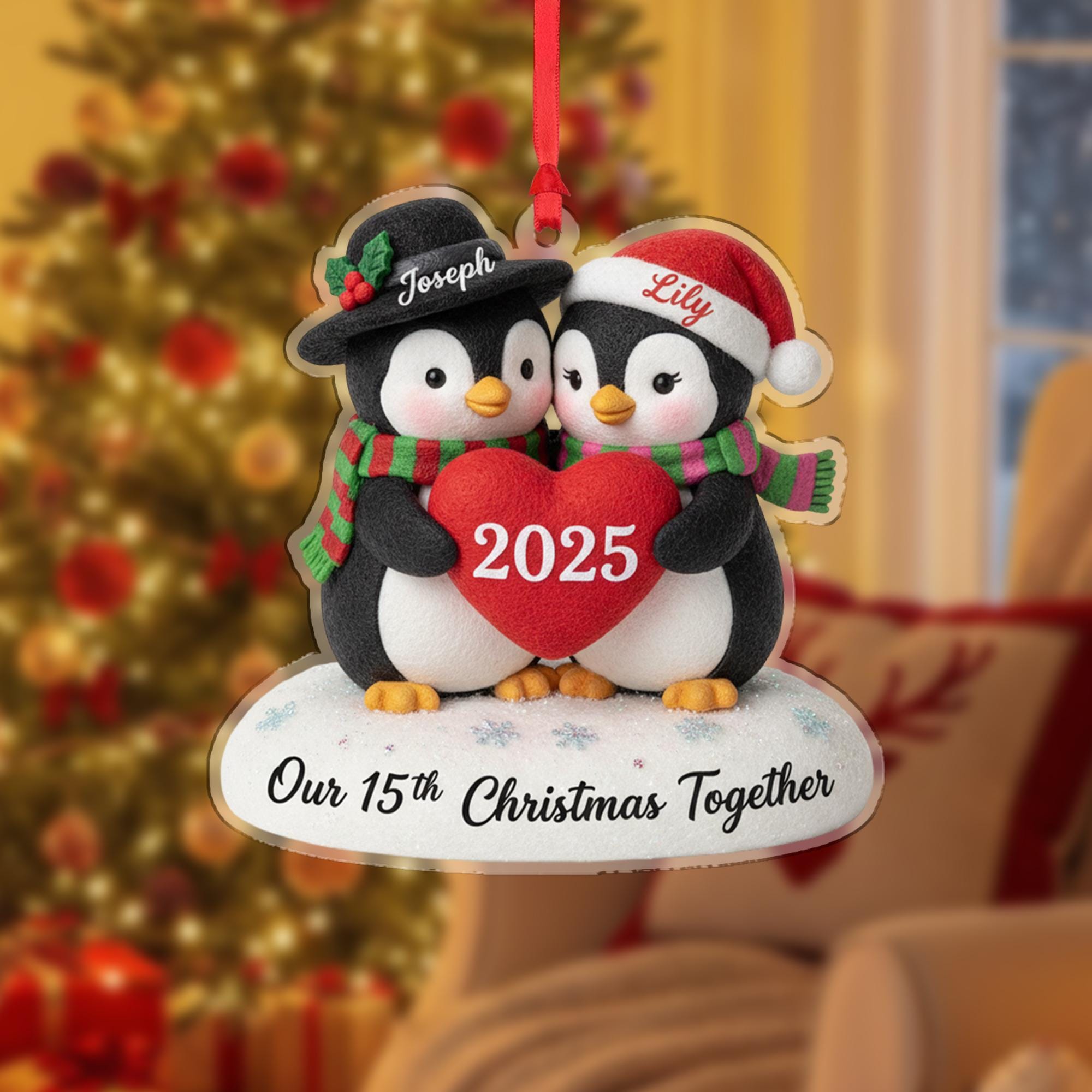 Personalized Acrylic Ornament – Penguin Couple Design, Custom Name Decoration, Holiday Keepsake 2025 image 1