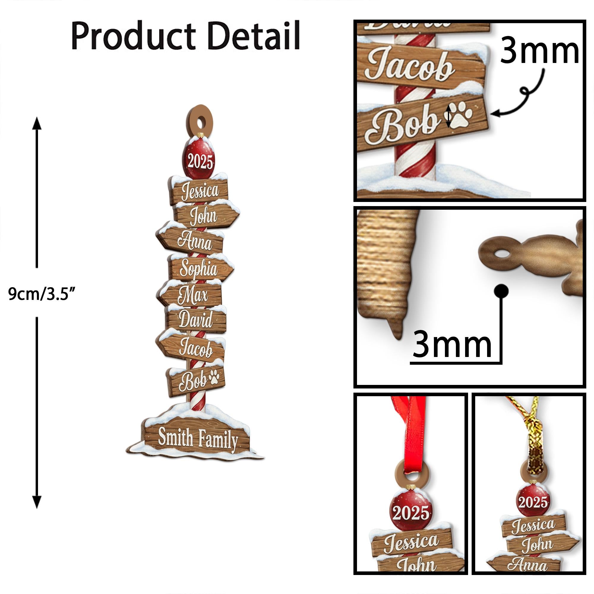 Personalized Wood Ornament – Family Name Signpost Design, Custom Names Decoration, Rustic Holiday Keepsake 2025 image 2