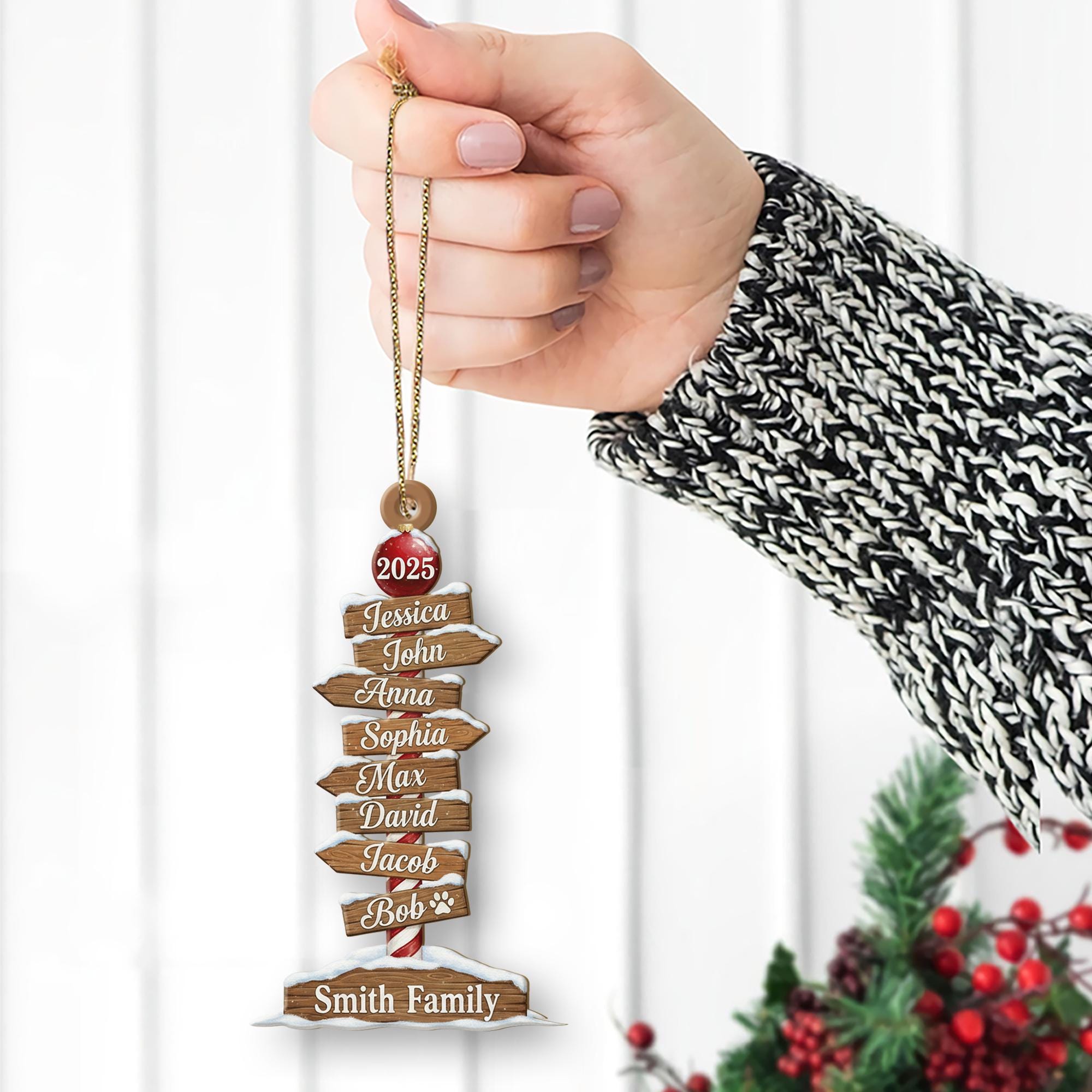 Personalized Wood Ornament – Family Name Signpost Design, Custom Names Decoration, Rustic Holiday Keepsake 2025 image 1