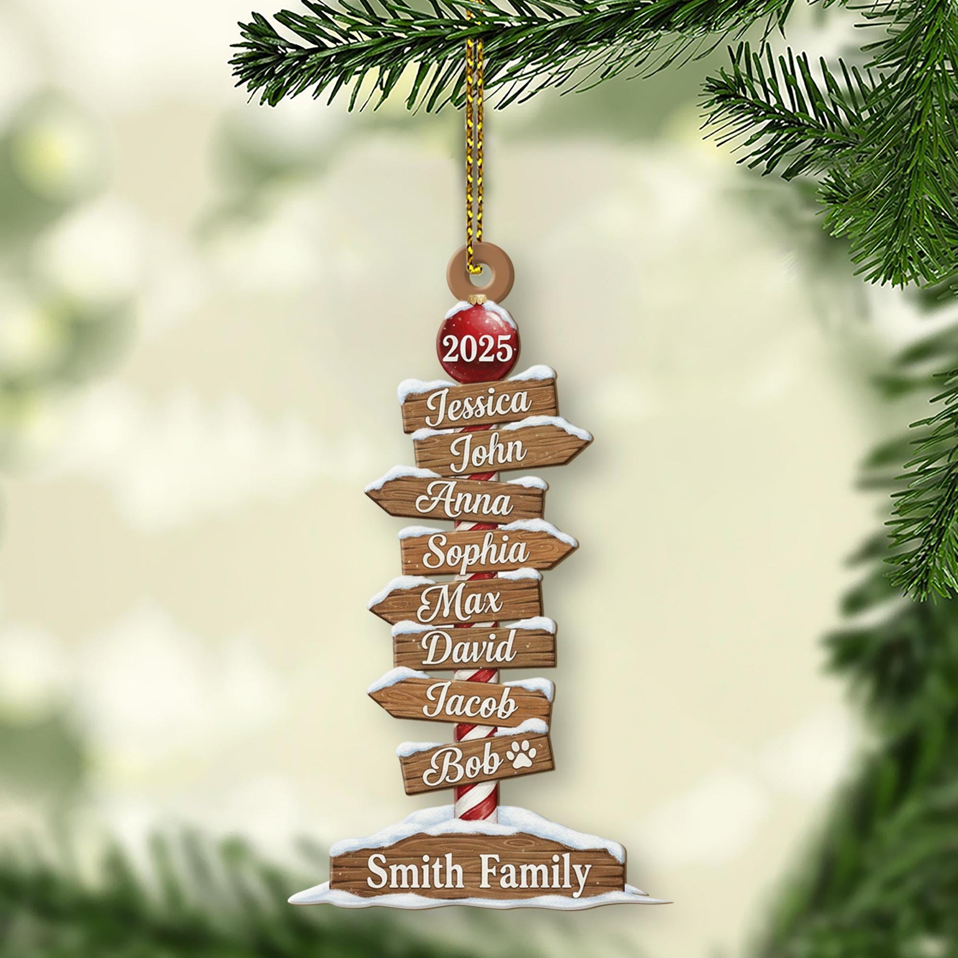 Personalized Wood Ornament – Family Name Signpost Design, Custom Names Decoration, Rustic Holiday Keepsake 2025 image 4