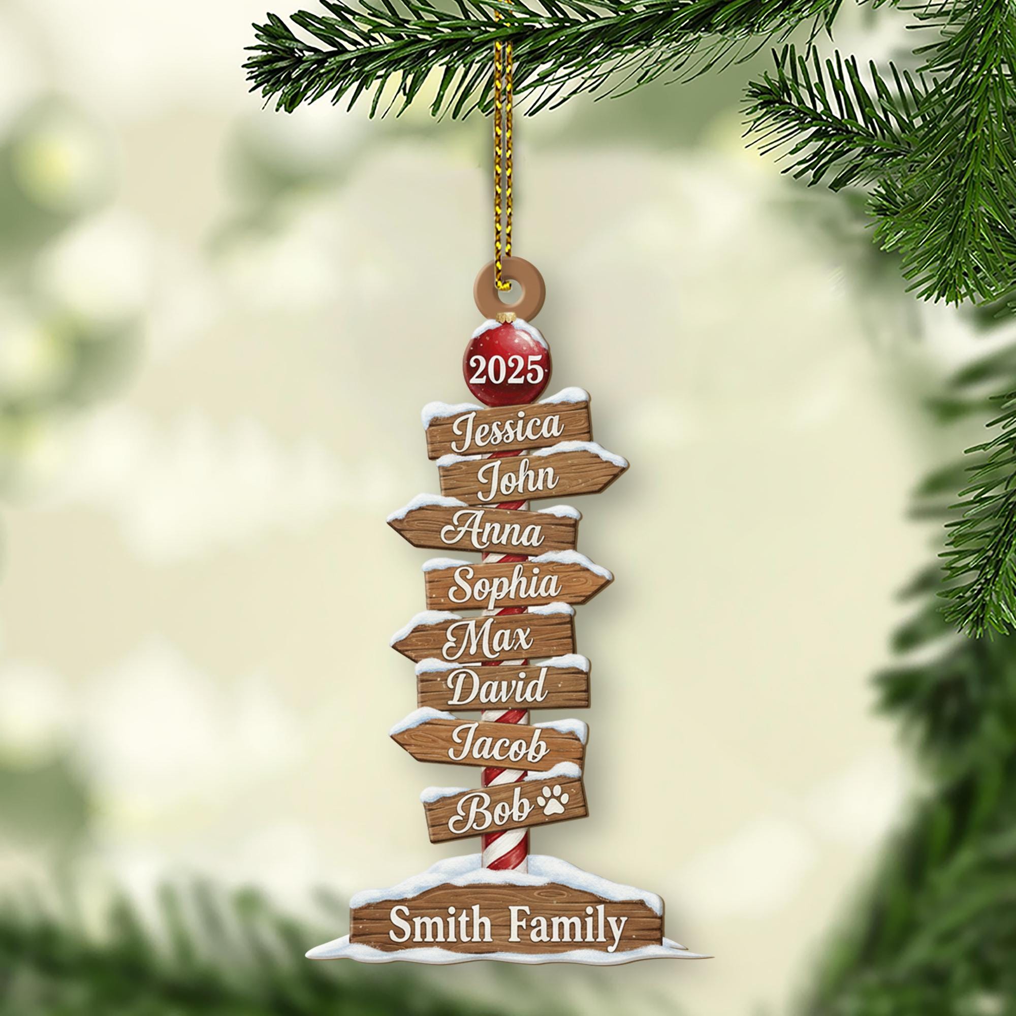 Personalized Wood Ornament – Family Name Signpost Design, Custom Names Decoration, Rustic Holiday Keepsake 2025 image 4