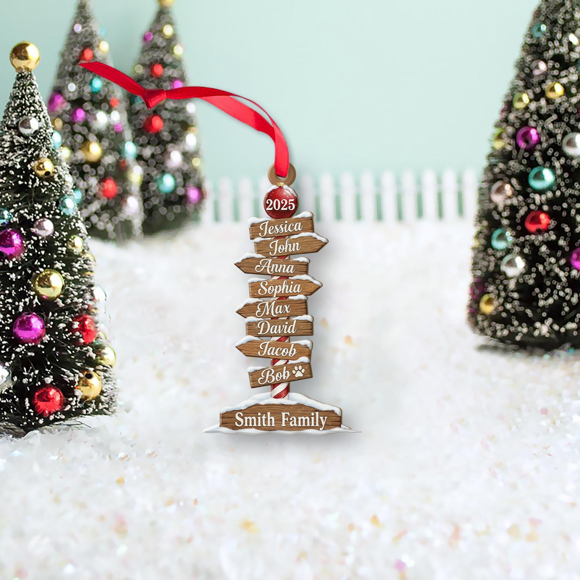 Personalized Wood Ornament – Family Name Signpost Design, Custom Names Decoration, Rustic Holiday Keepsake 2025 image 5