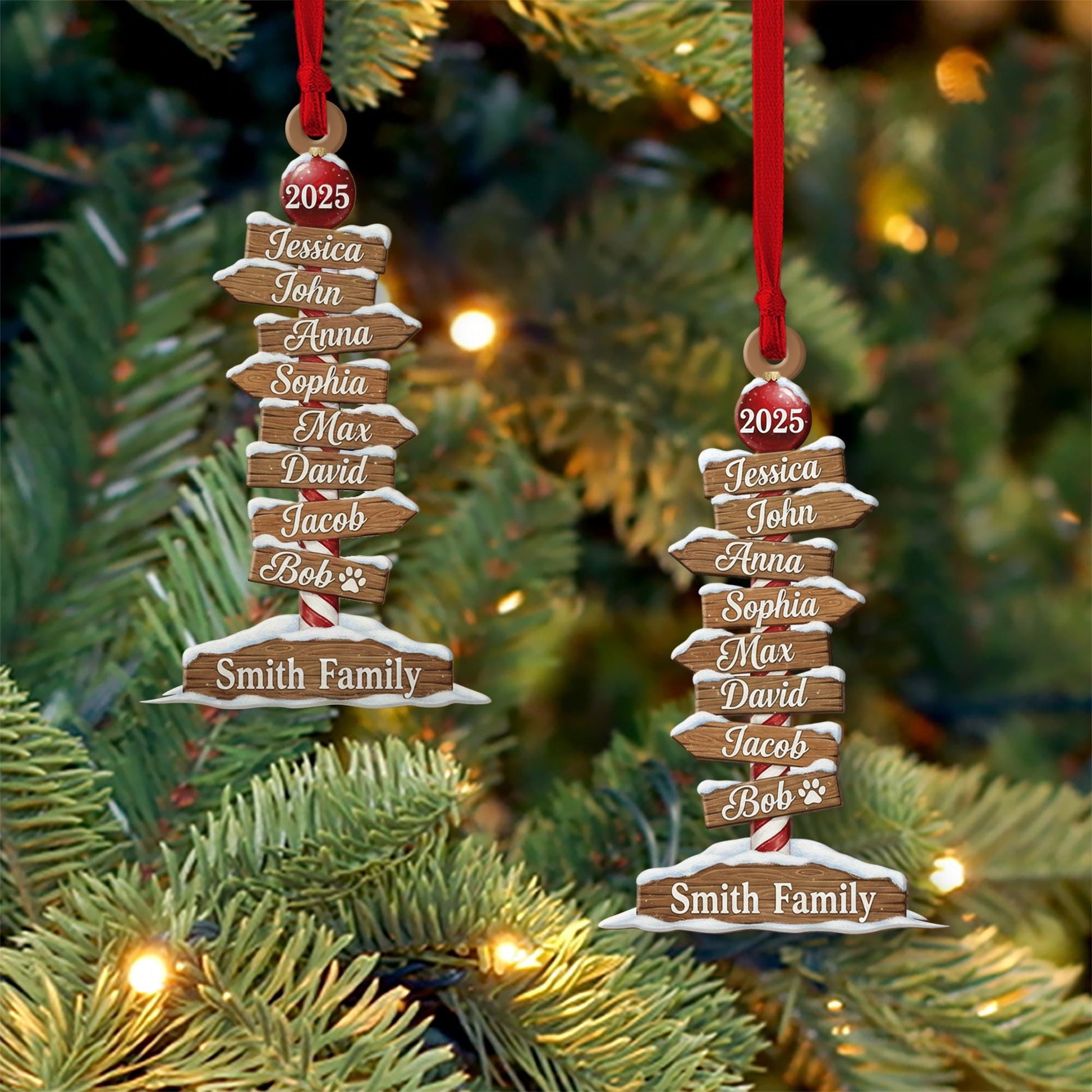 Personalized Wood Ornament – Family Name Signpost Design, Custom Names Decoration, Rustic Holiday Keepsake 2025 image 6