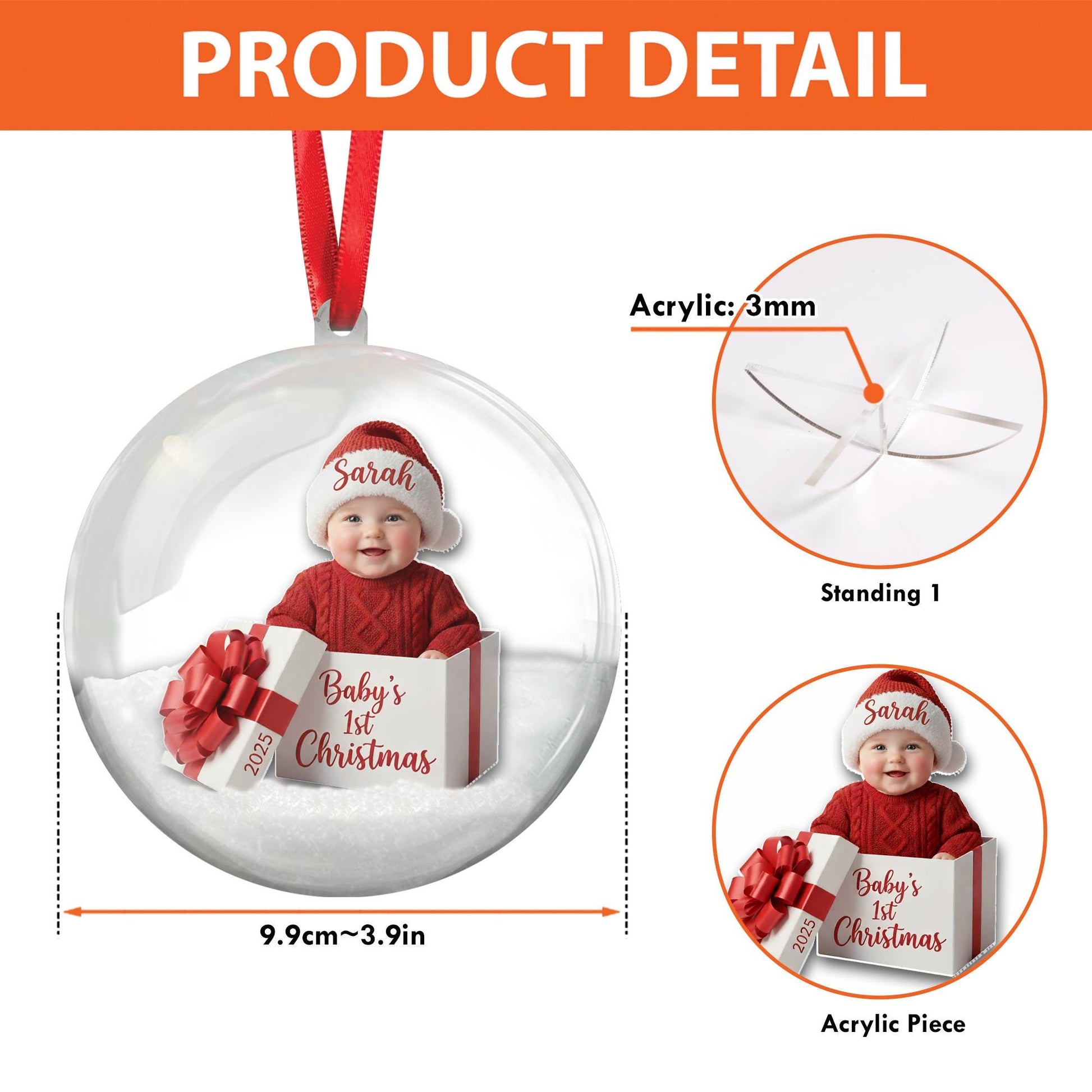 Personalized Baby’s First Christmas Ornament – Custom Photo Bauble, Newborn Keepsake Gift for Parents image 4