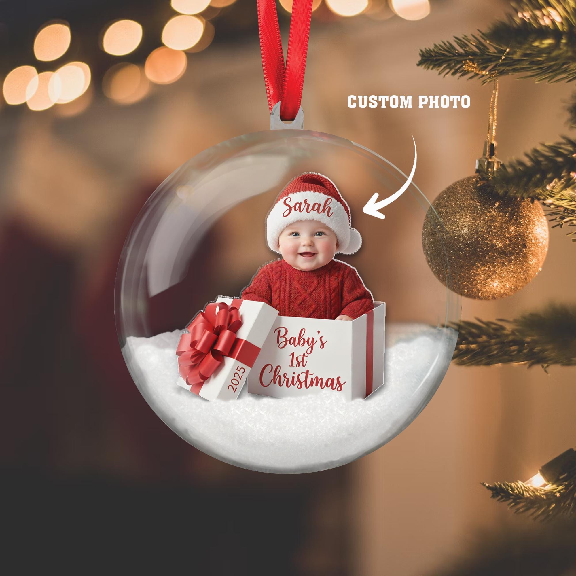 Personalized Baby’s First Christmas Ornament – Custom Photo Bauble, Newborn Keepsake Gift for Parents image 1