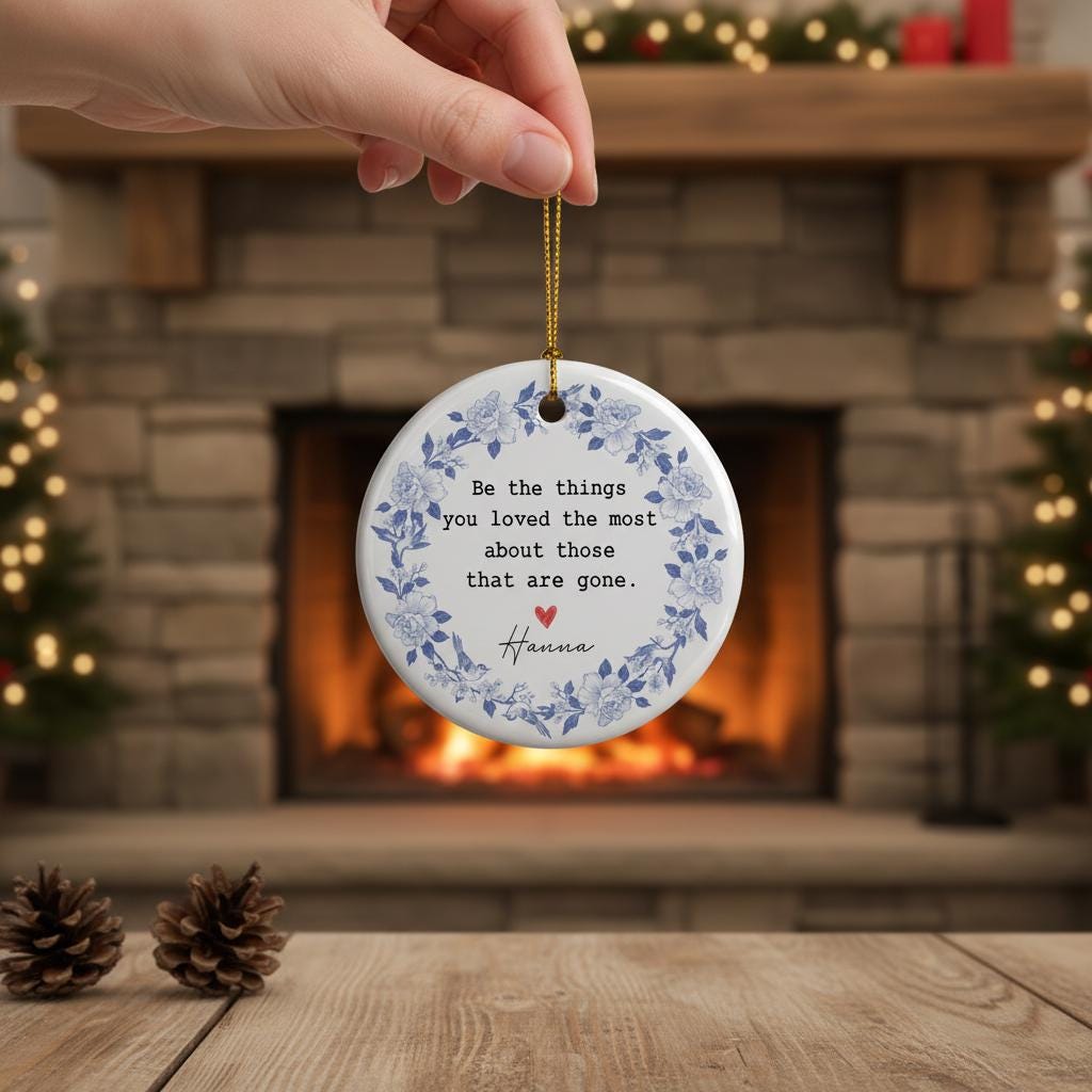 Personalized Ceramic Memorial Ornament: Sympathy Keepsake with In Loving Memory Quote, Blue Floral Wreath image 4