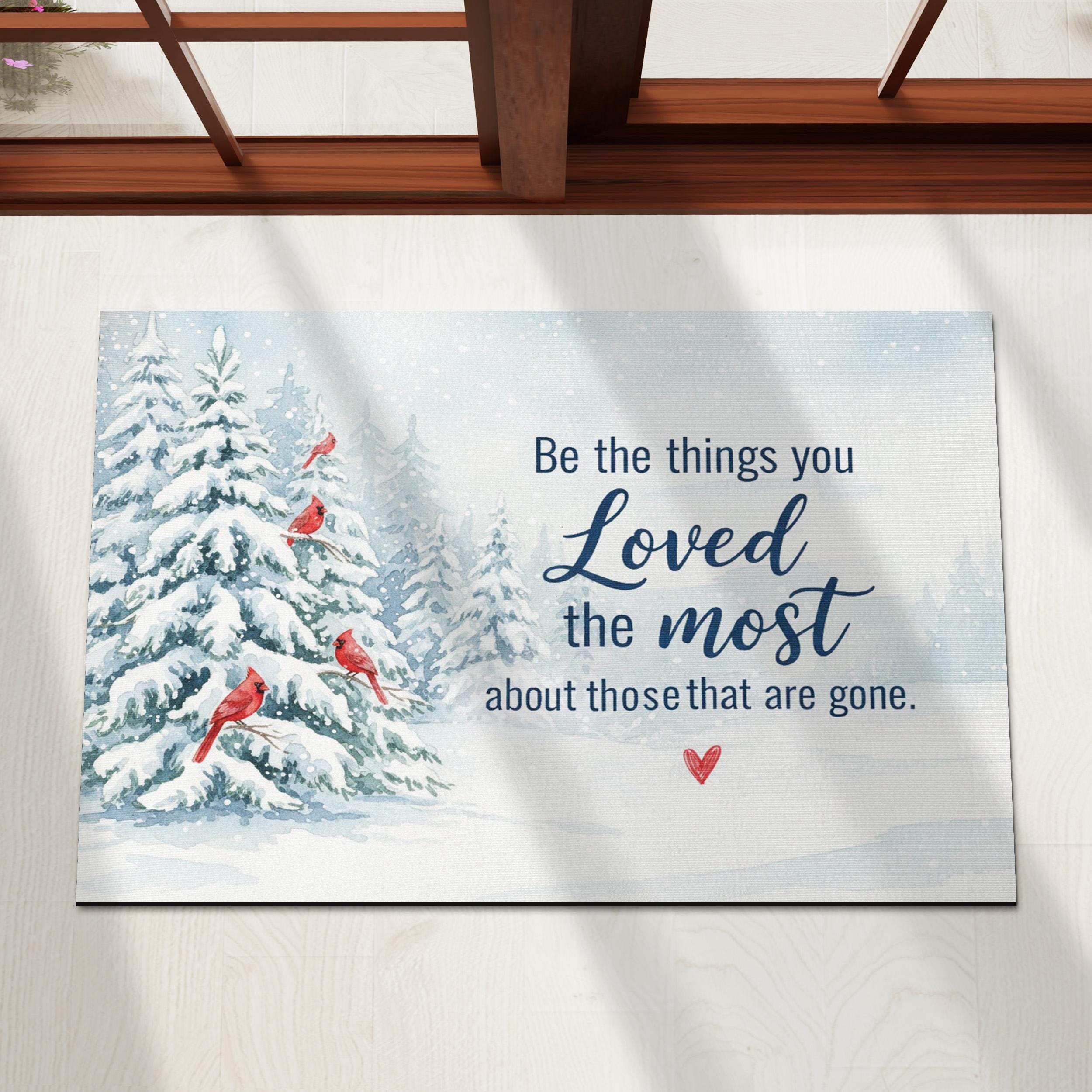 Polyester Memorial Doormat: Cardinal and Winter Scene, Indoor/Outdoor Sympathy Decor image 1