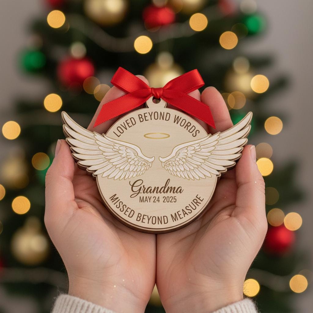 Personalized Acrylic Memorial Ornament: Sympathy Keepsake with Angel Wings, In Loving Memory Quote image 4