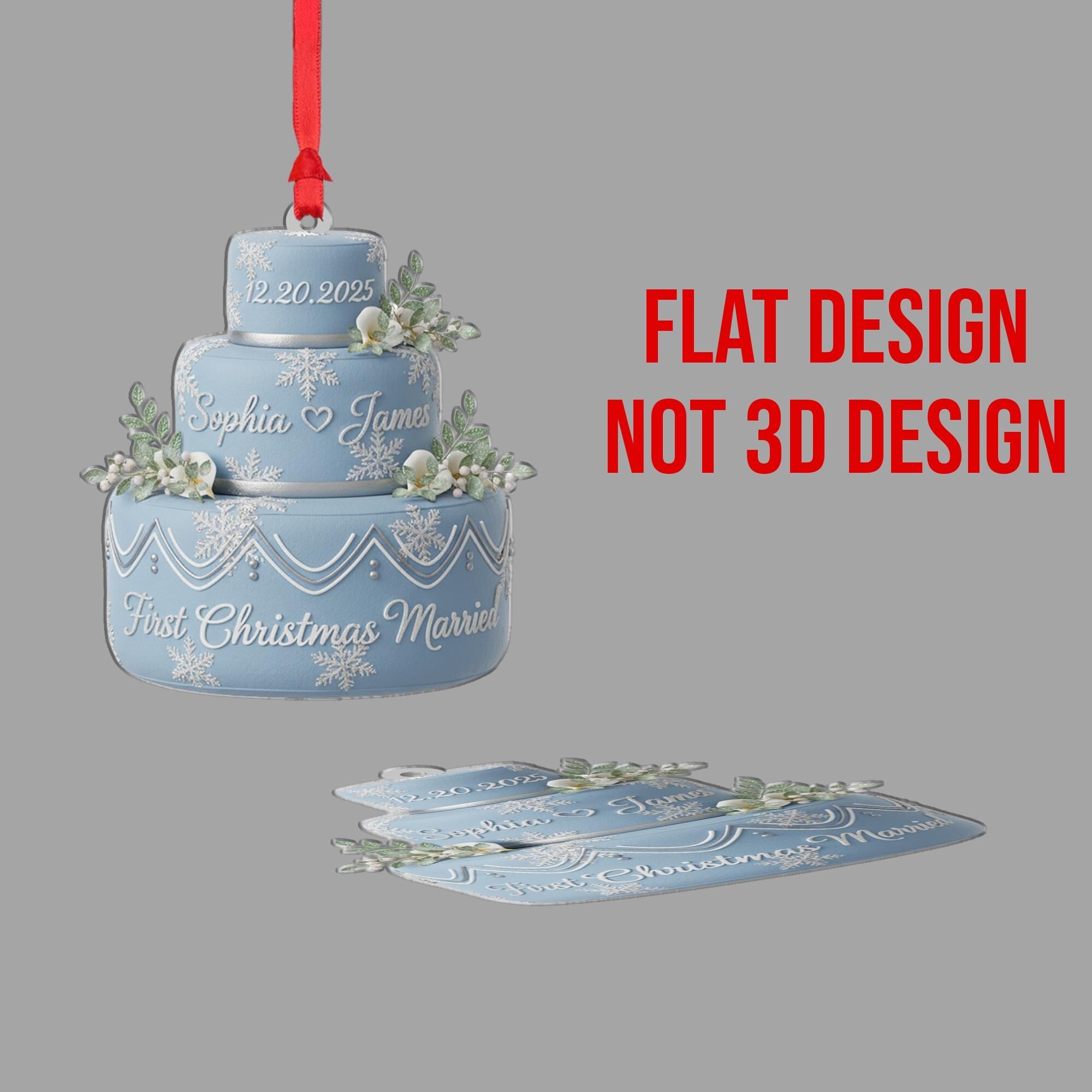 Personalized Acrylic Wedding Cake Ornament: First Christmas Married Keepsake with Custom Names and Date image 4