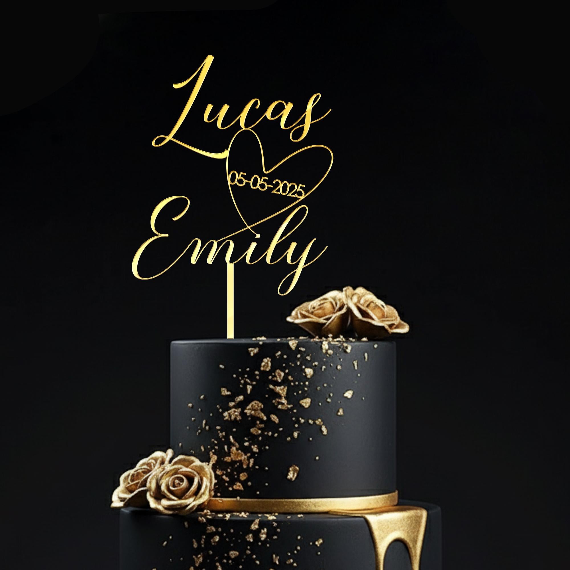 Custom Couple Name Wedding Cake Topper – Personalized Heart Date Topper image 2