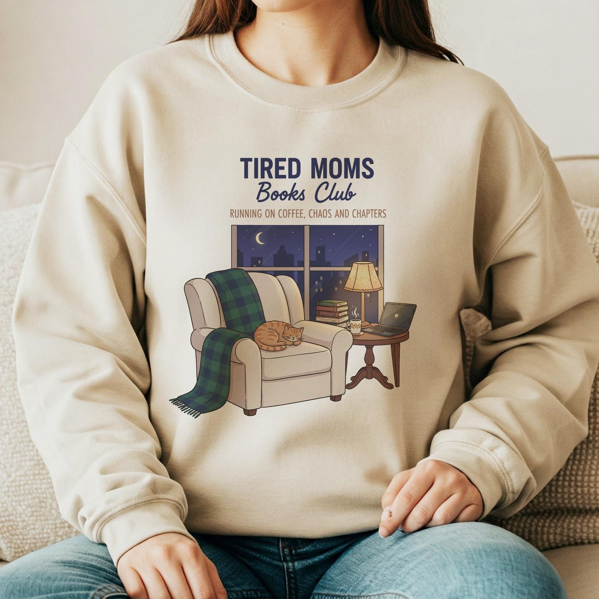 Tired Moms Book Club Sweatshirt: Cat & Coffee Graphic, Cozy Reading Apparel image 10