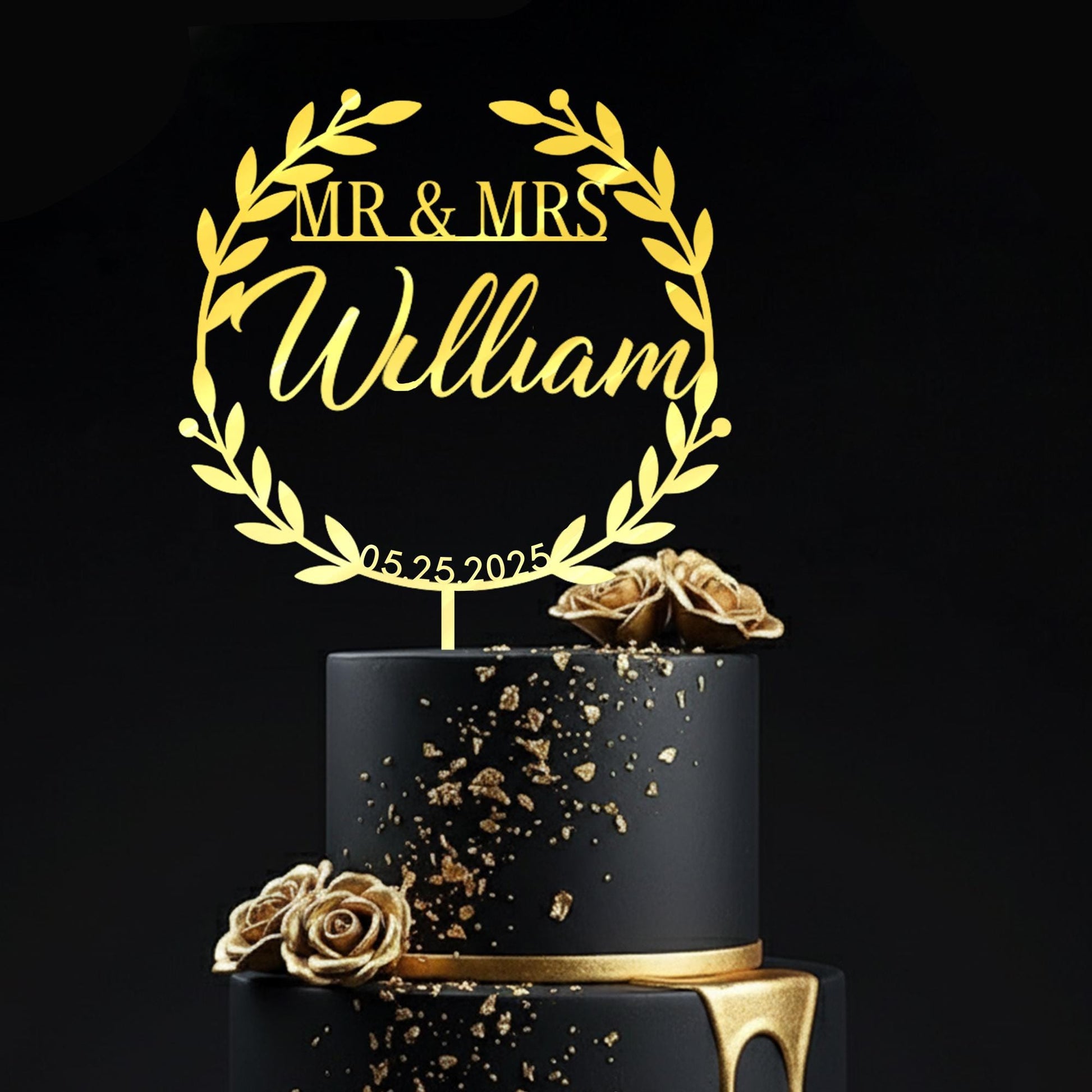 Custom Wedding Cake Topper – Personalized Mr & Mrs Name Topper with Date image 2