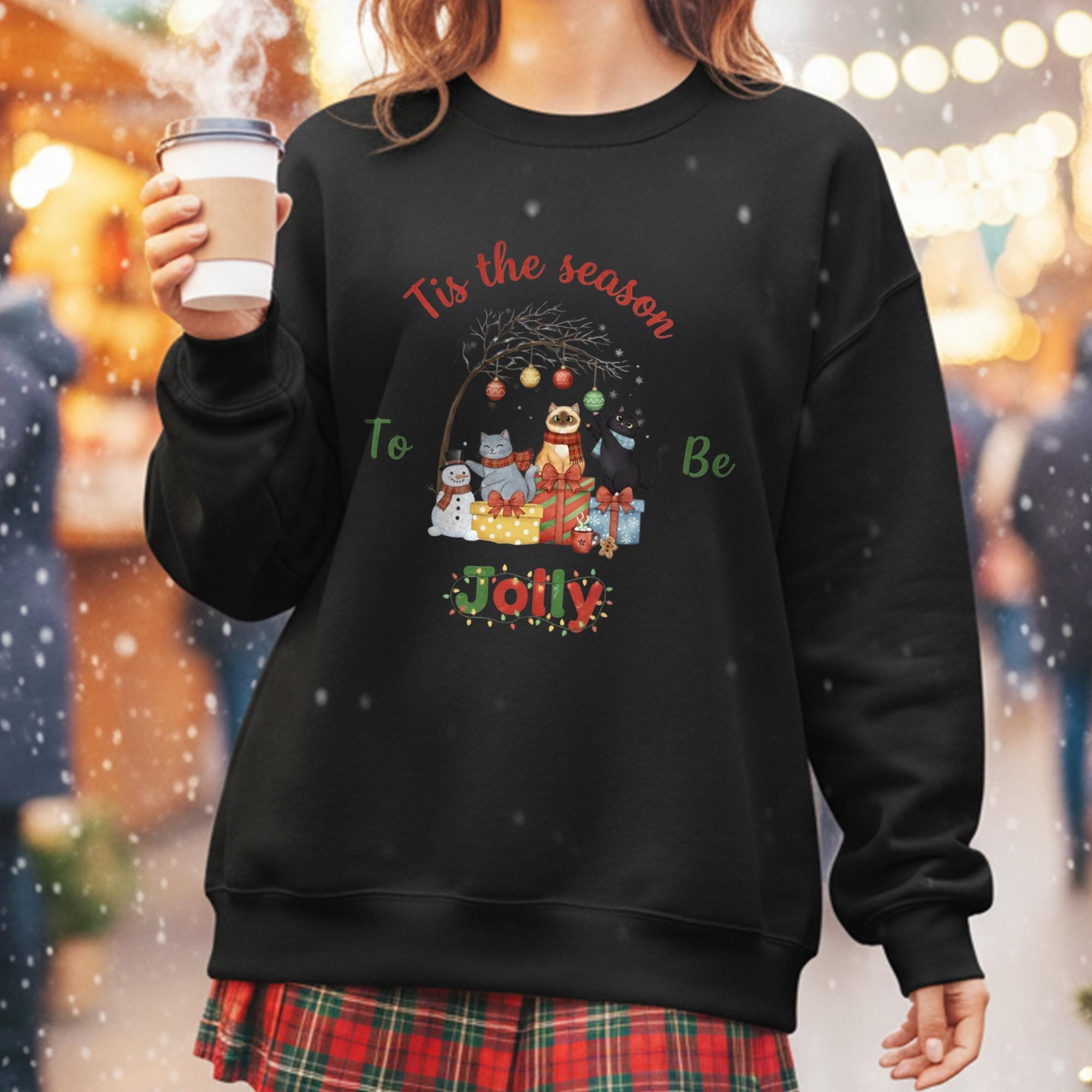 Christmas Cat Crewneck Sweatshirt: Festive Holiday Apparel with "Tis the Season" Graphic for Cat Lovers image 4