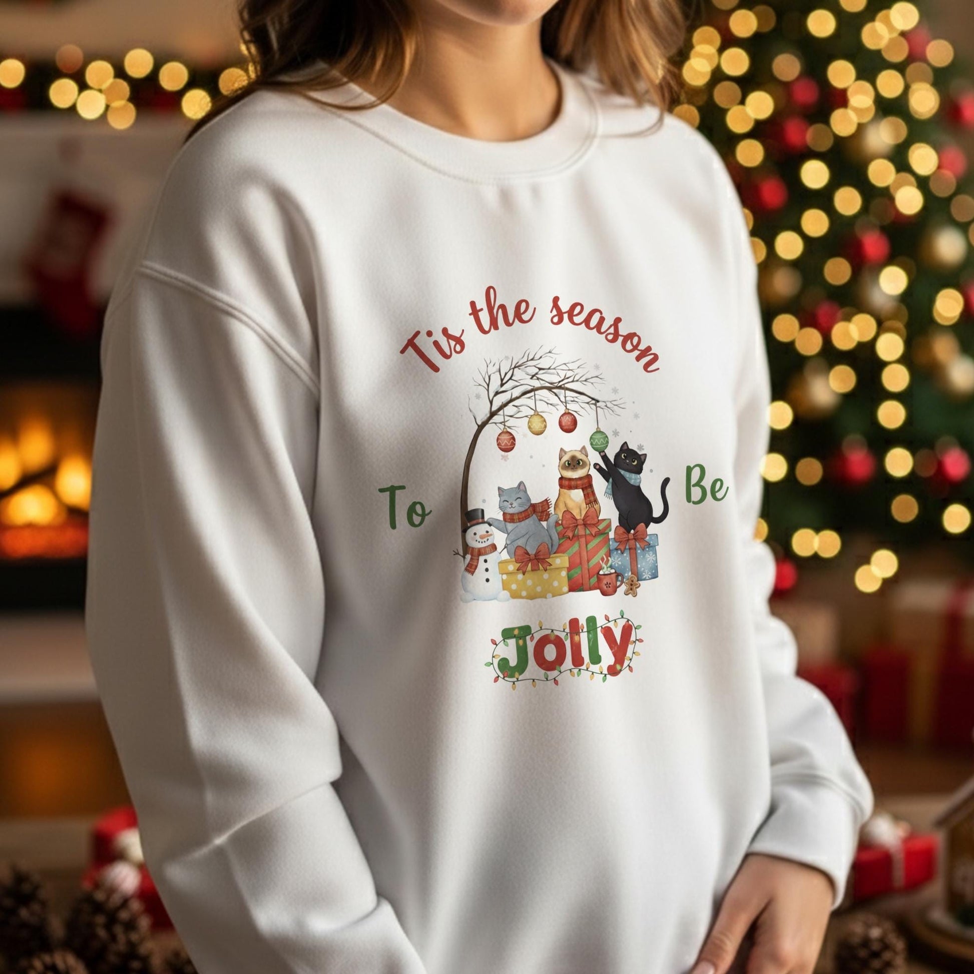 Christmas Cat Crewneck Sweatshirt: Festive Holiday Apparel with "Tis the Season" Graphic for Cat Lovers image 9