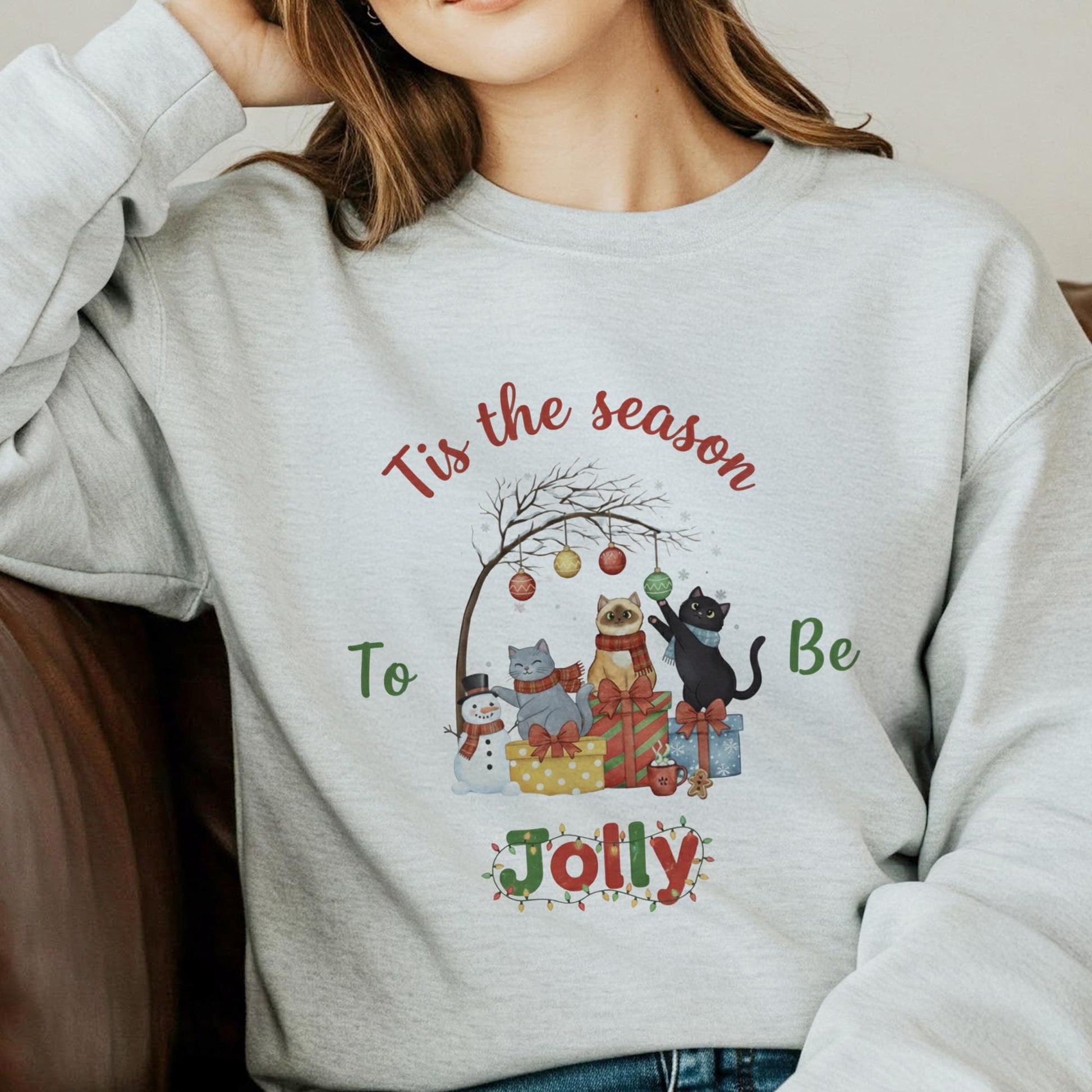 Christmas Cat Crewneck Sweatshirt: Festive Holiday Apparel with "Tis the Season" Graphic for Cat Lovers image 13