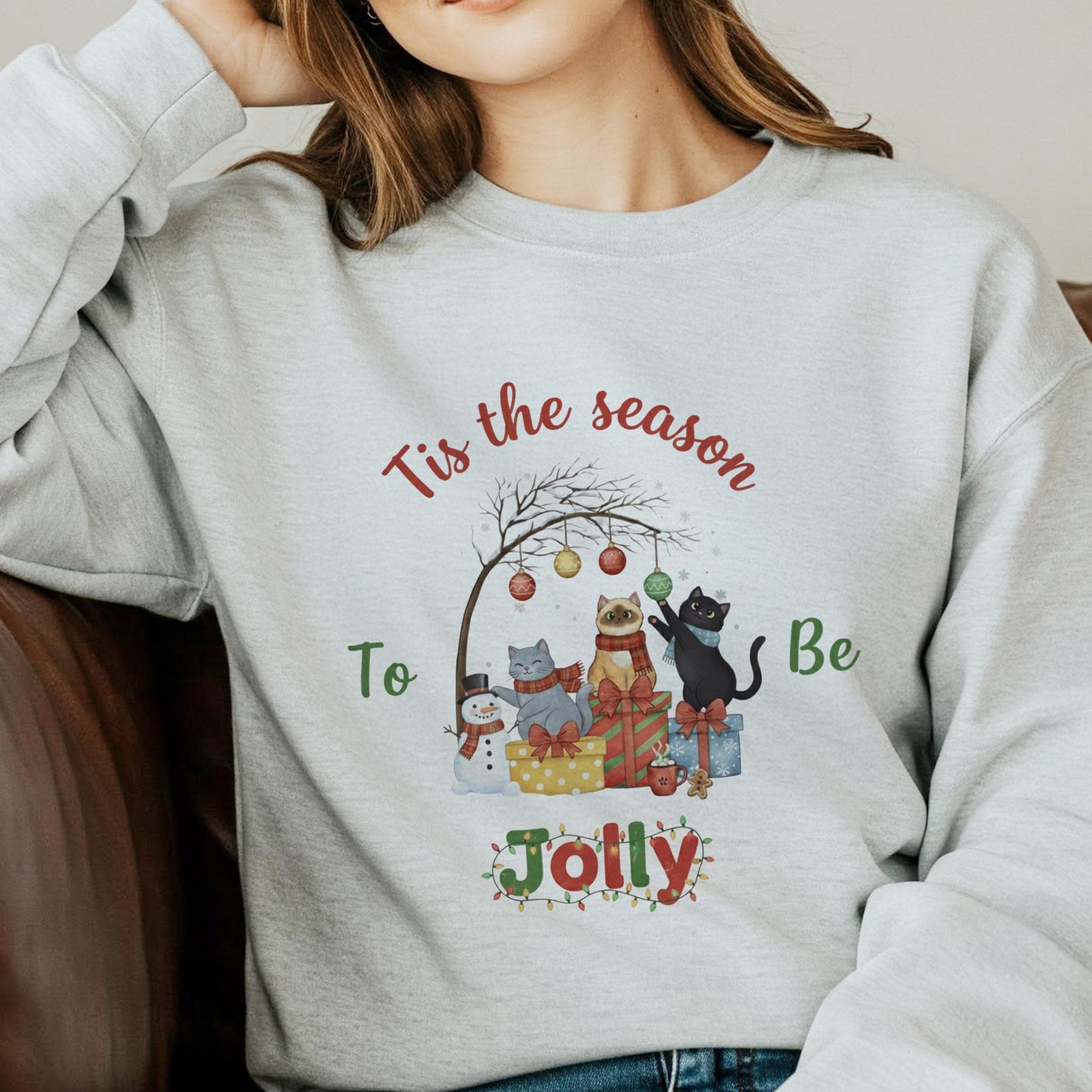 Christmas Cat Crewneck Sweatshirt: Festive Holiday Apparel with "Tis the Season" Graphic for Cat Lovers image 13