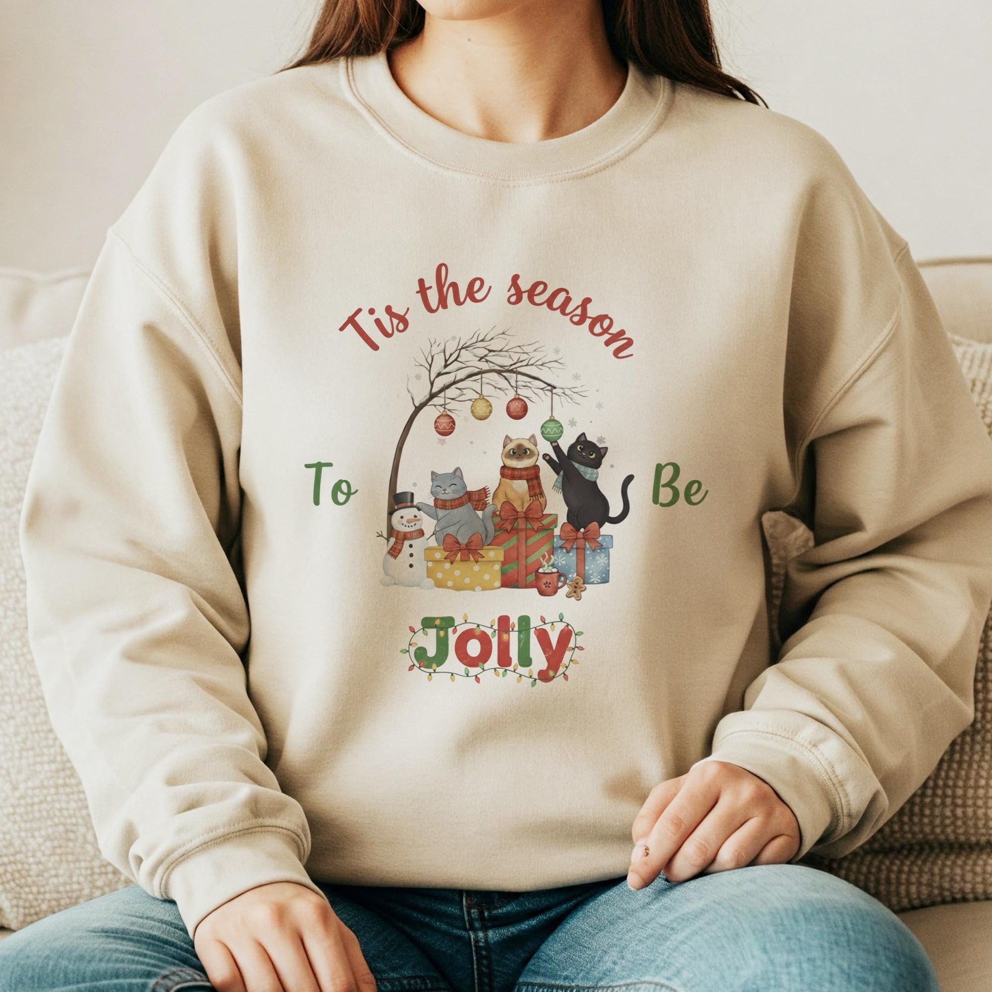Christmas Cat Crewneck Sweatshirt: Festive Holiday Apparel with "Tis the Season" Graphic for Cat Lovers image 2