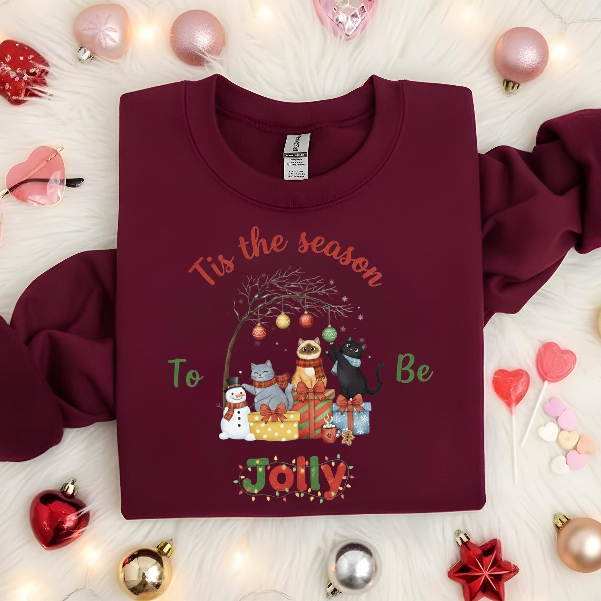 Christmas Cat Crewneck Sweatshirt: Festive Holiday Apparel with "Tis the Season" Graphic for Cat Lovers image 11