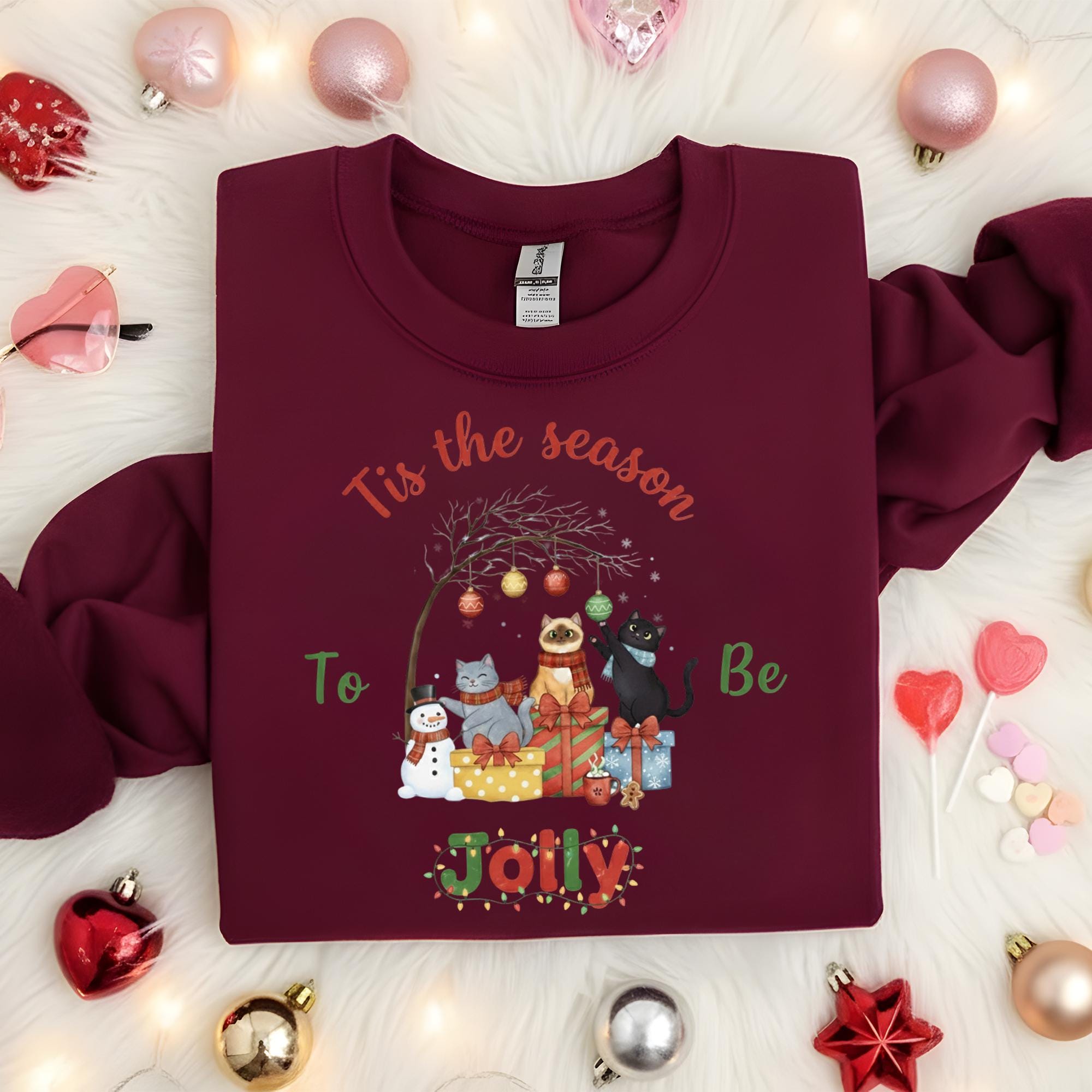 Christmas Cat Crewneck Sweatshirt: Festive Holiday Apparel with "Tis the Season" Graphic for Cat Lovers image 11