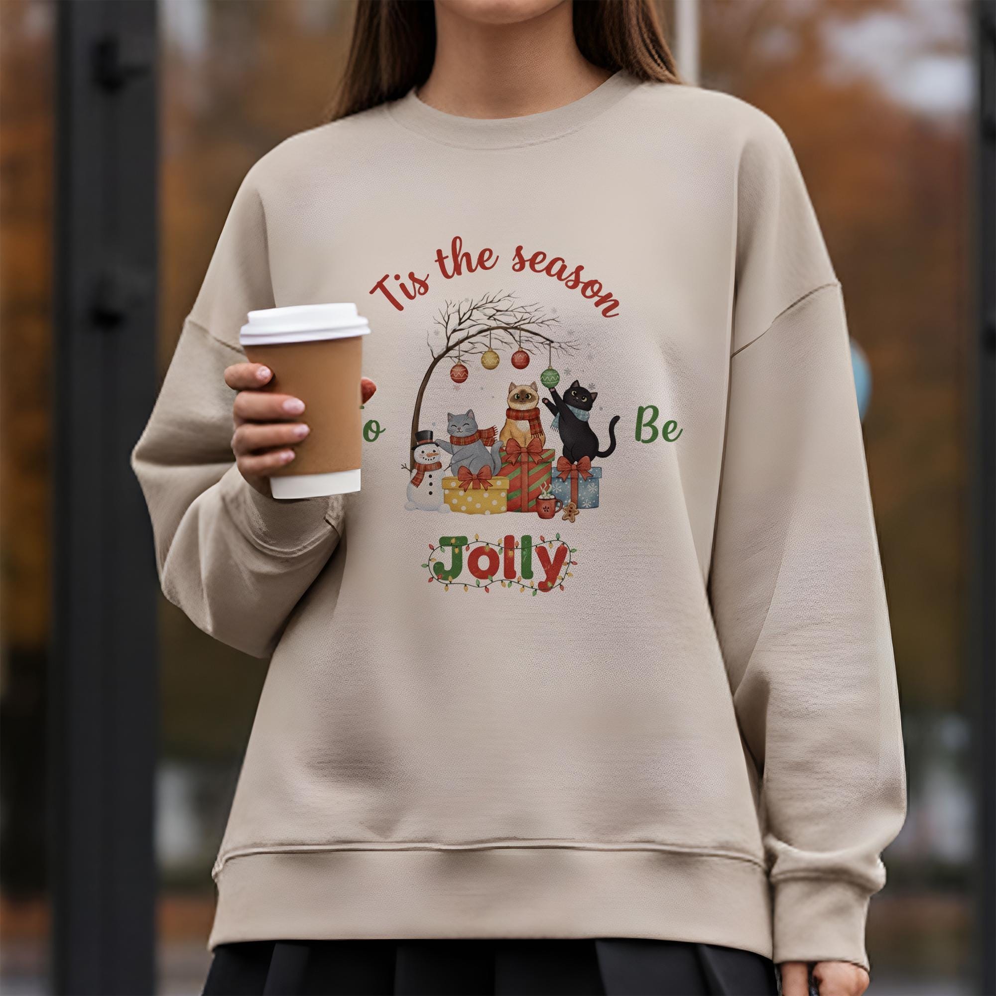 Christmas Cat Crewneck Sweatshirt: Festive Holiday Apparel with "Tis the Season" Graphic for Cat Lovers image 10