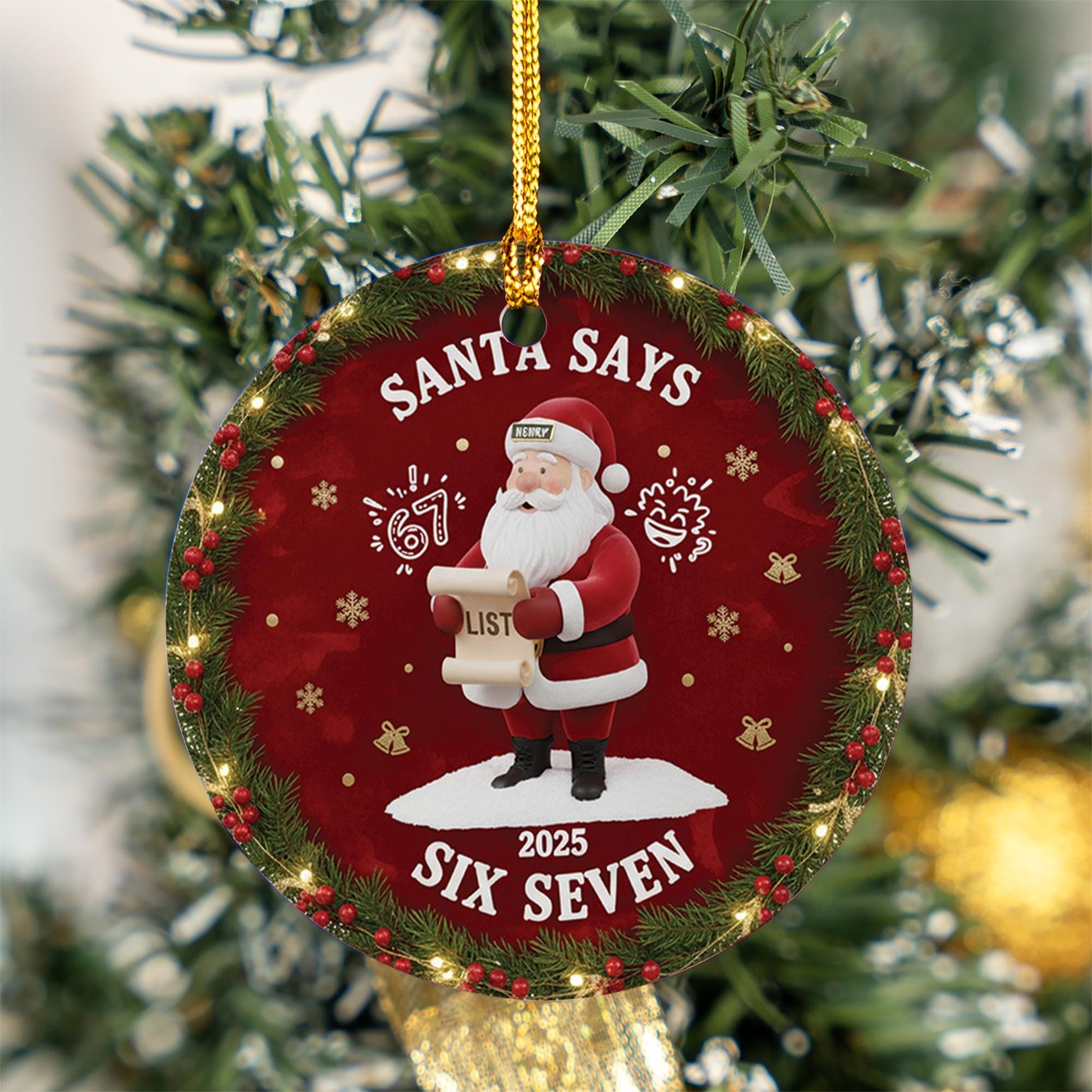 Personalized Ceramic Santa Ornament: Funny "Six Seven" Slang Meme, 2025 Novelty Holiday Decor image 5