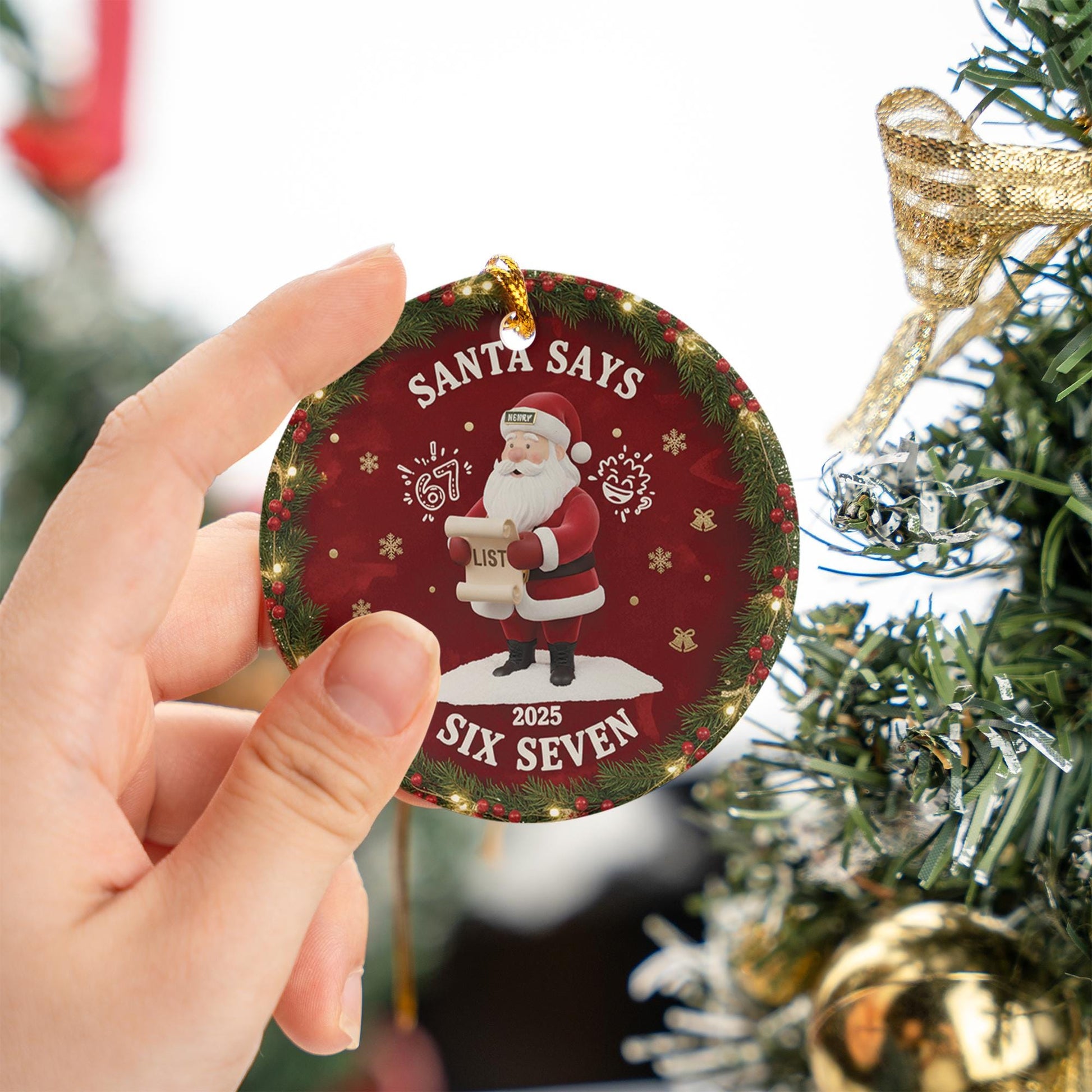 Personalized Ceramic Santa Ornament: Funny "Six Seven" Slang Meme, 2025 Novelty Holiday Decor image 7