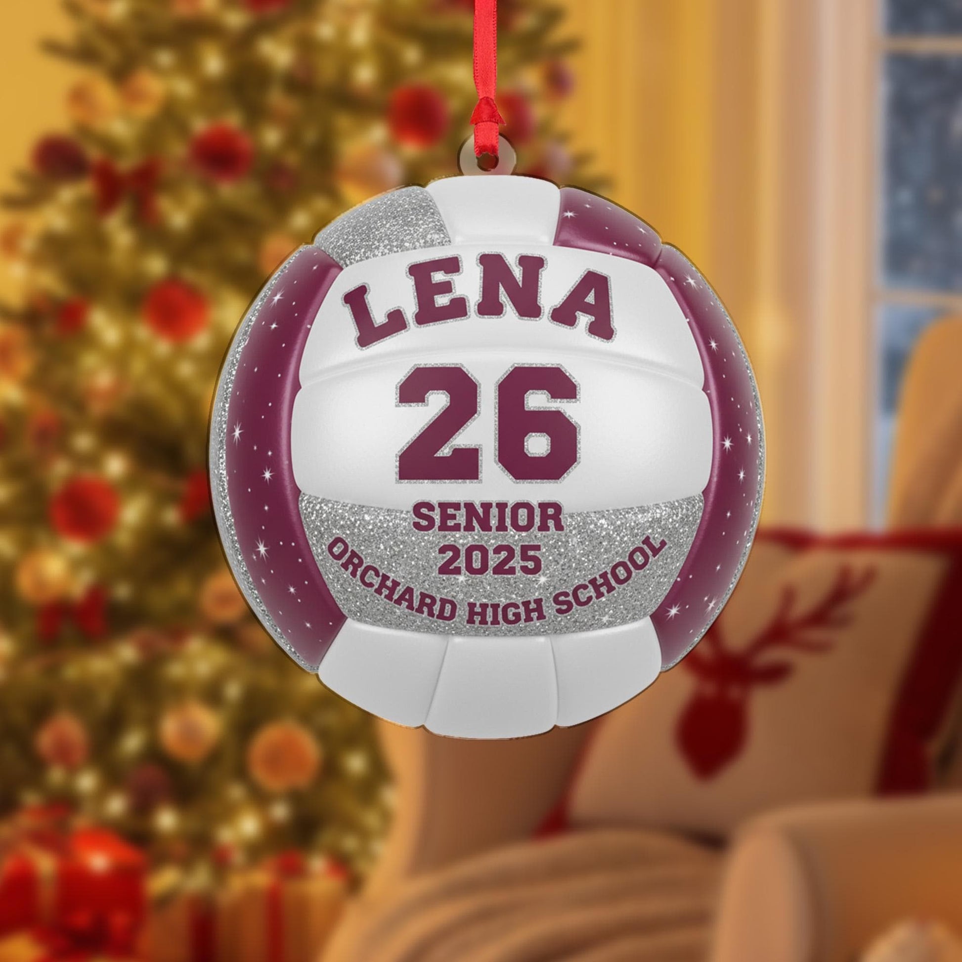 Personalized Acrylic Volleyball Ornament: Senior 2025 Team Keepsake with Custom Name, Number, and School image 2