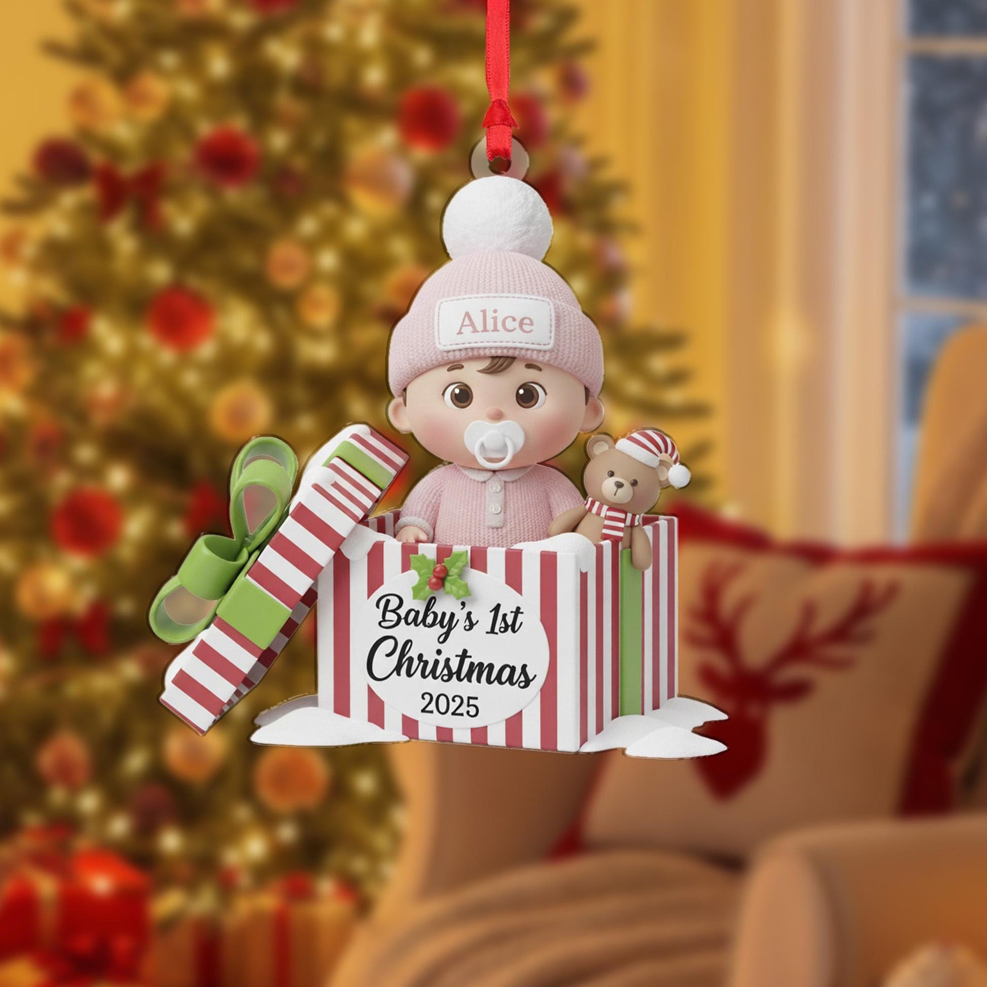 Personalized Baby's First Christmas Ornament: Acrylic Keepsake in Gift Box image 2