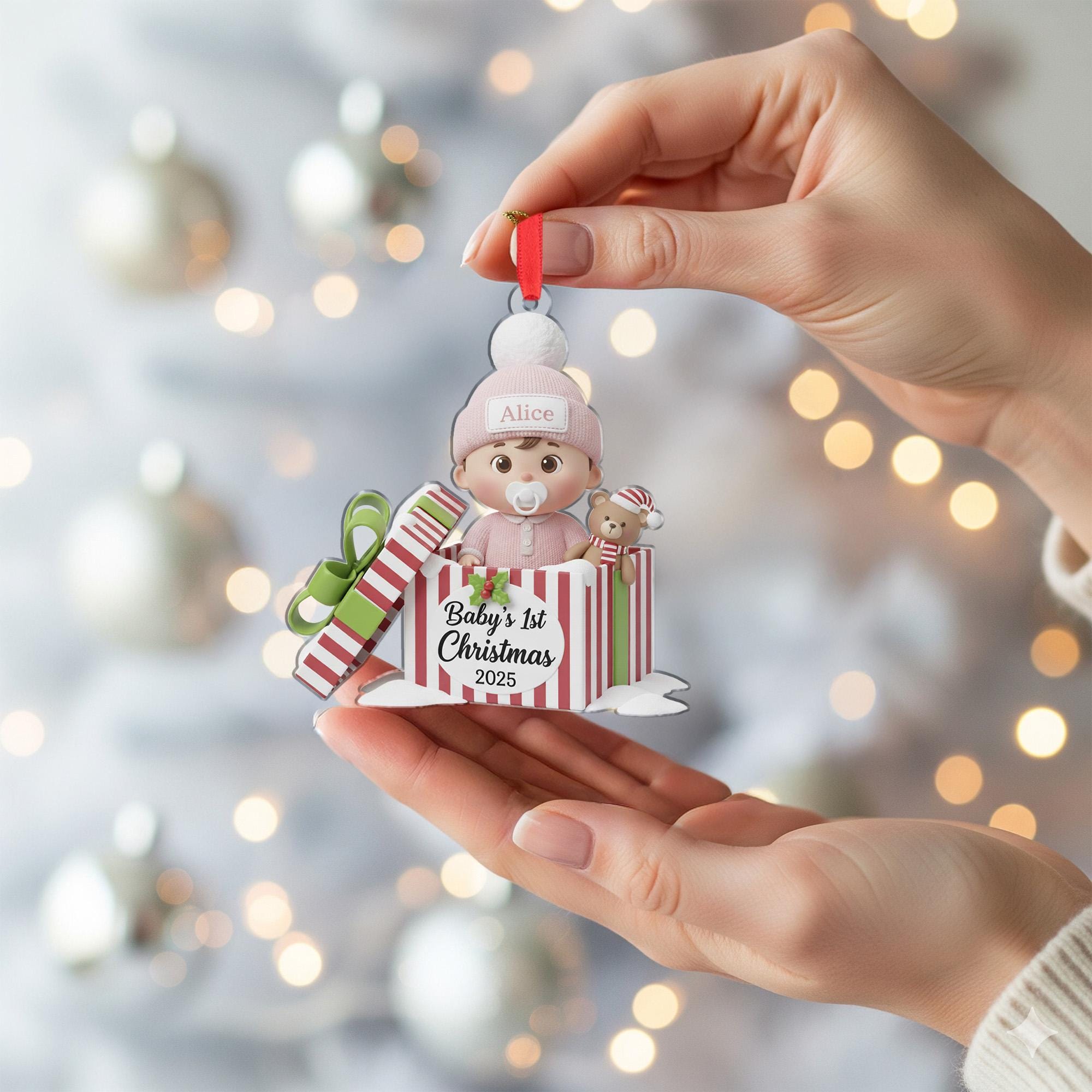 Personalized Baby's First Christmas Ornament: Acrylic Keepsake in Gift Box image 4