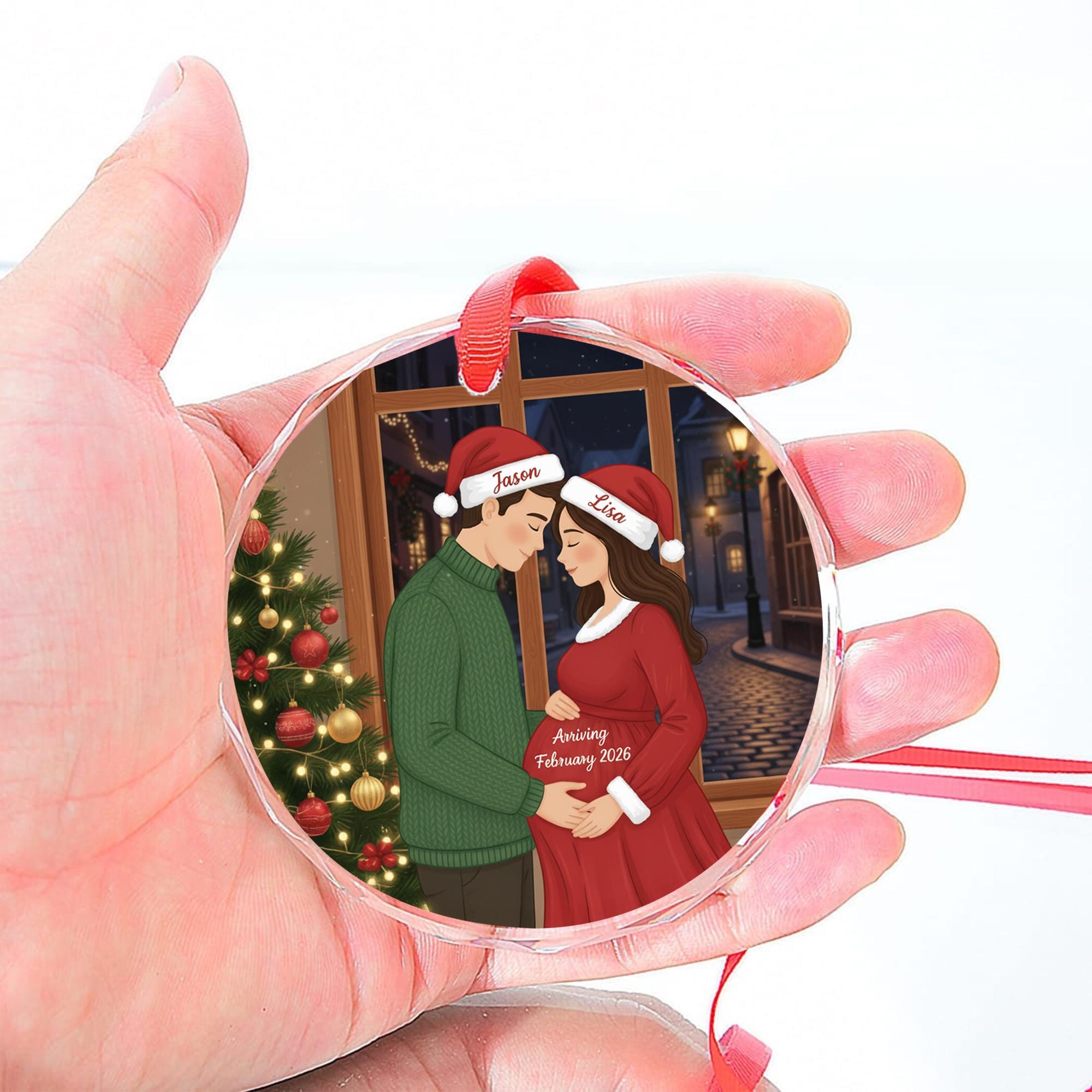 Personalized Glass Pregnancy Ornament: Expecting Couple Christmas Keepsake with Custom Names and Due Date image 3