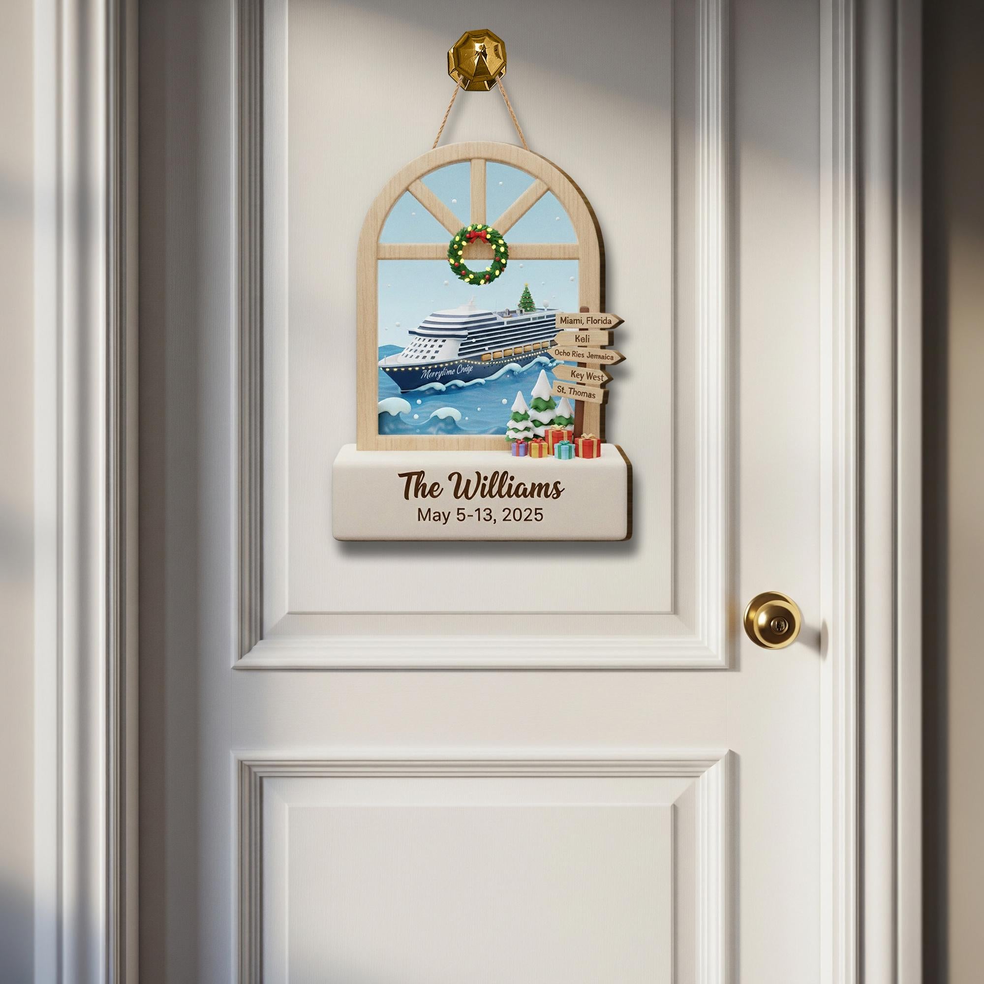 Personalized Cruise Door Sign: Family Vacation Wood Hanger image 6