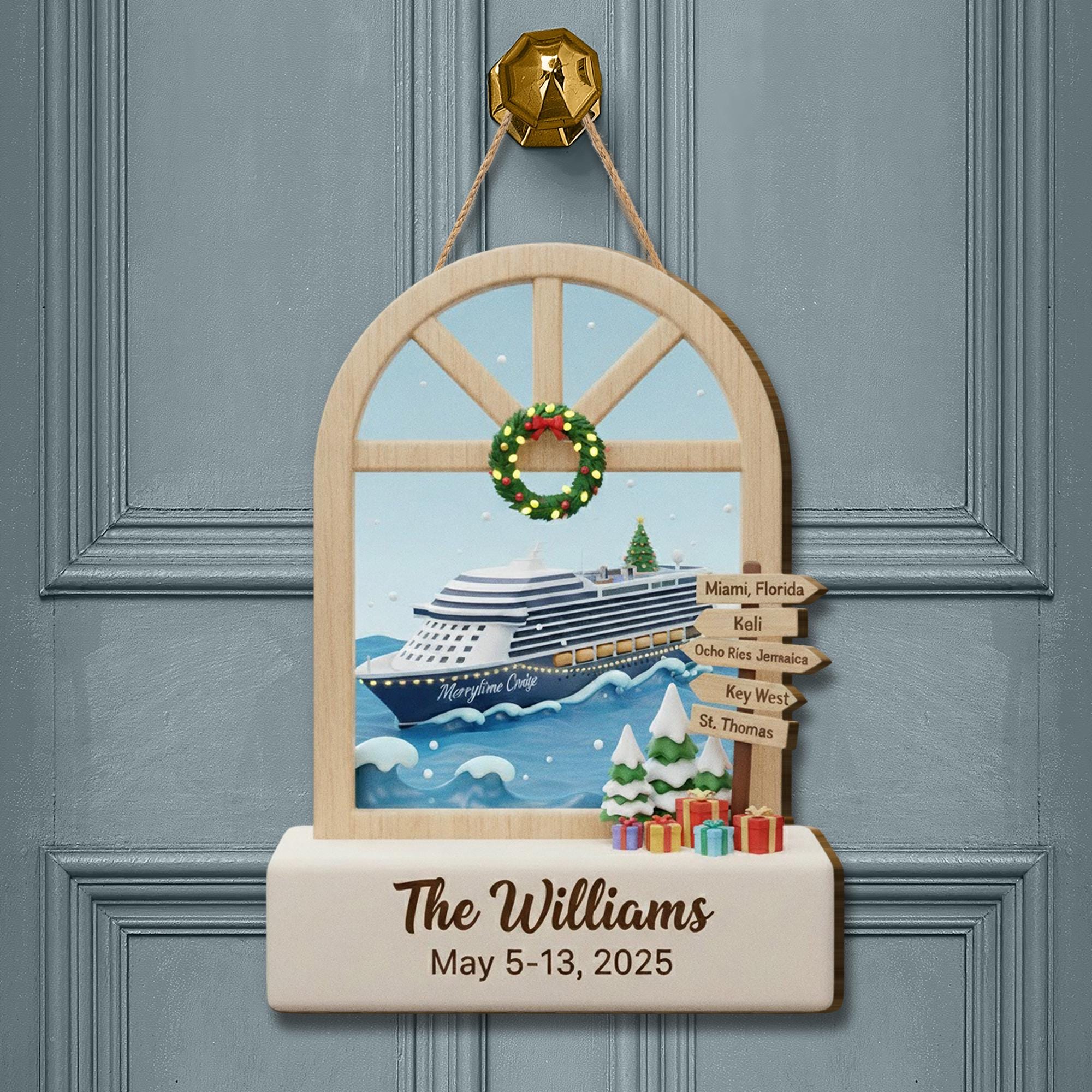 Personalized Cruise Door Sign: Family Vacation Wood Hanger image 1