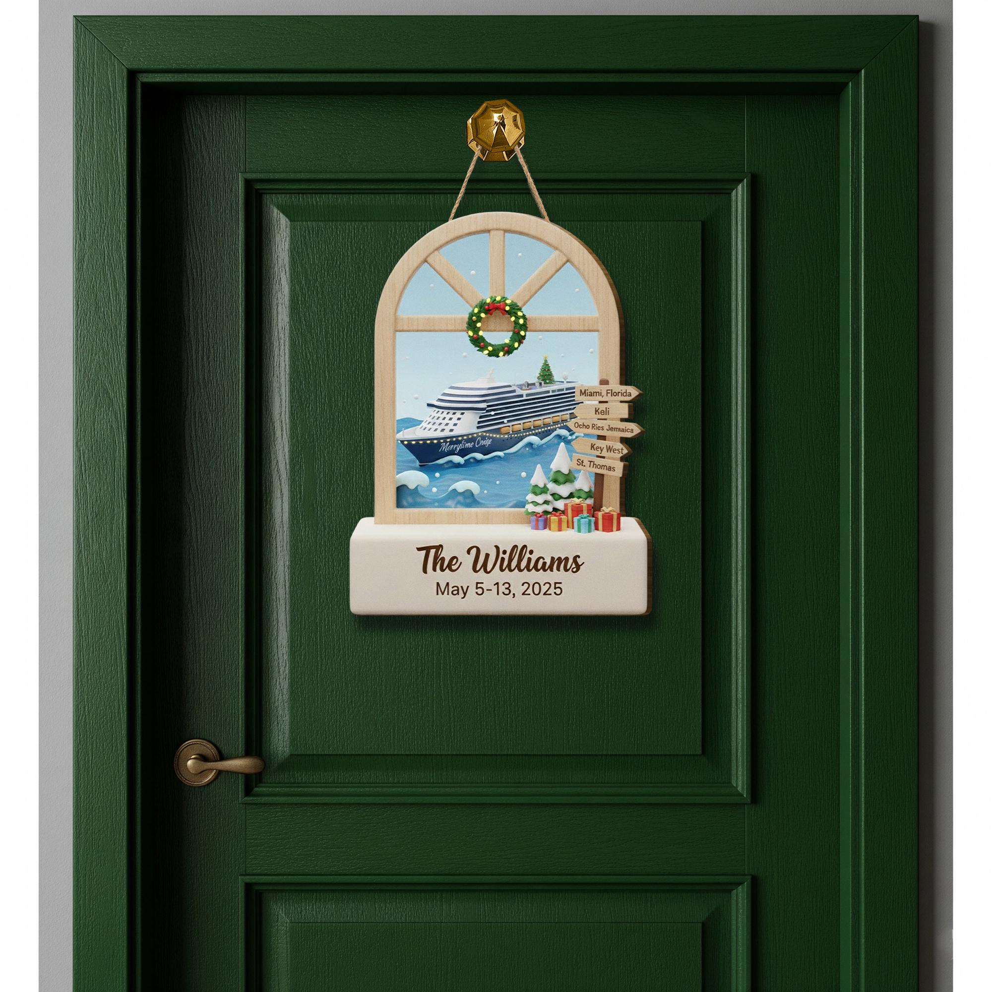 Personalized Cruise Door Sign: Family Vacation Wood Hanger image 2